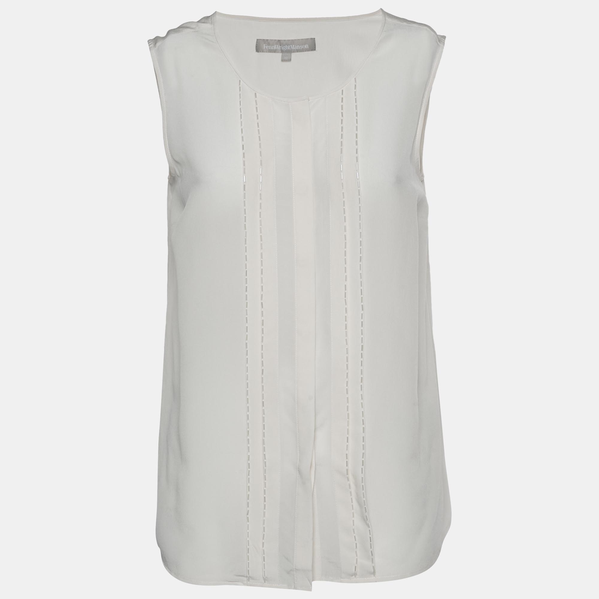 Fenn Wright Manson Cream Silk Button Up Sleeveless Top M