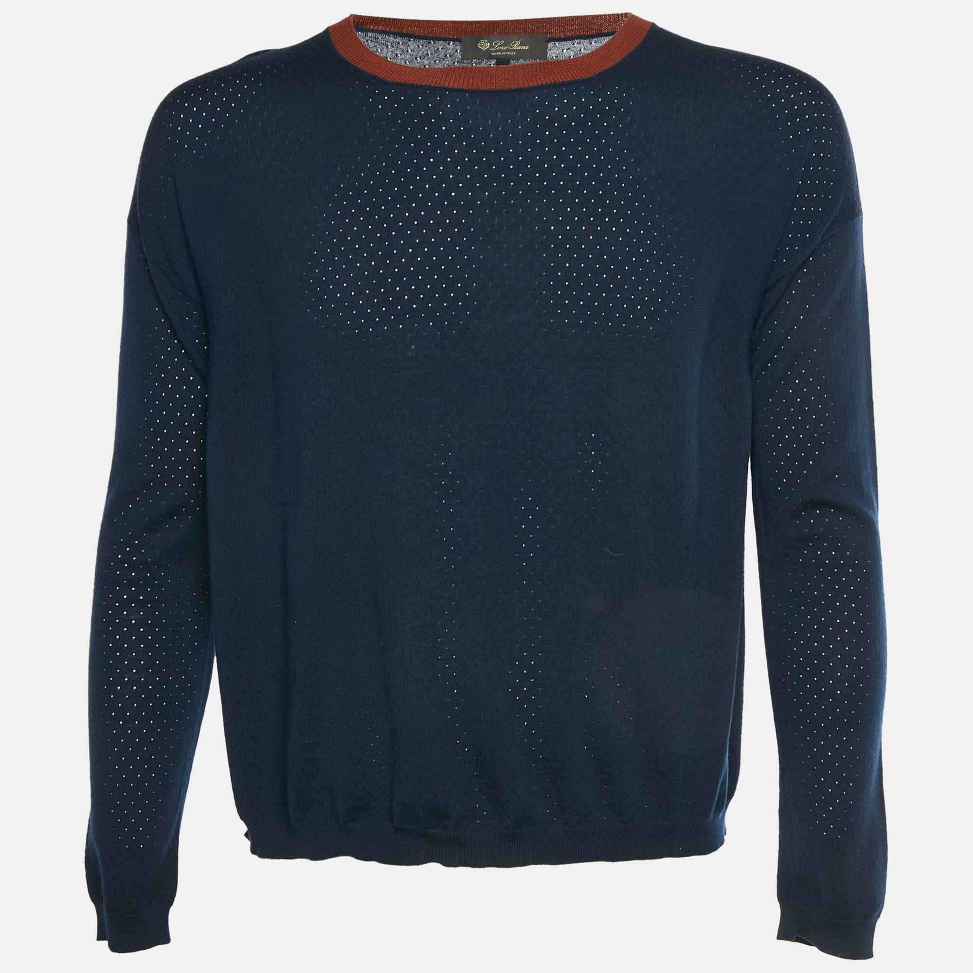 Loro Piana Navy Blue Wool Blend Crewneck Sweater M