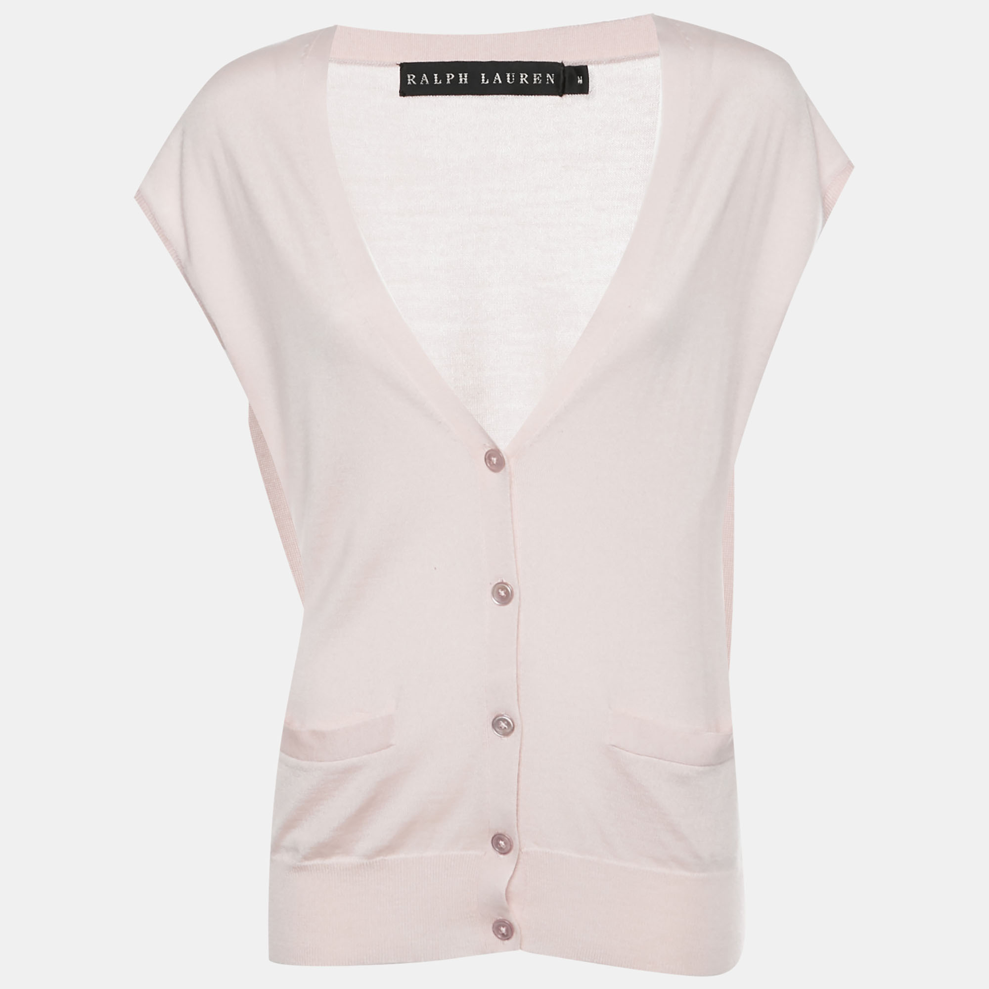 Ralph Lauren Light Pink Cashmere Blend Sleeveless Cardigan S