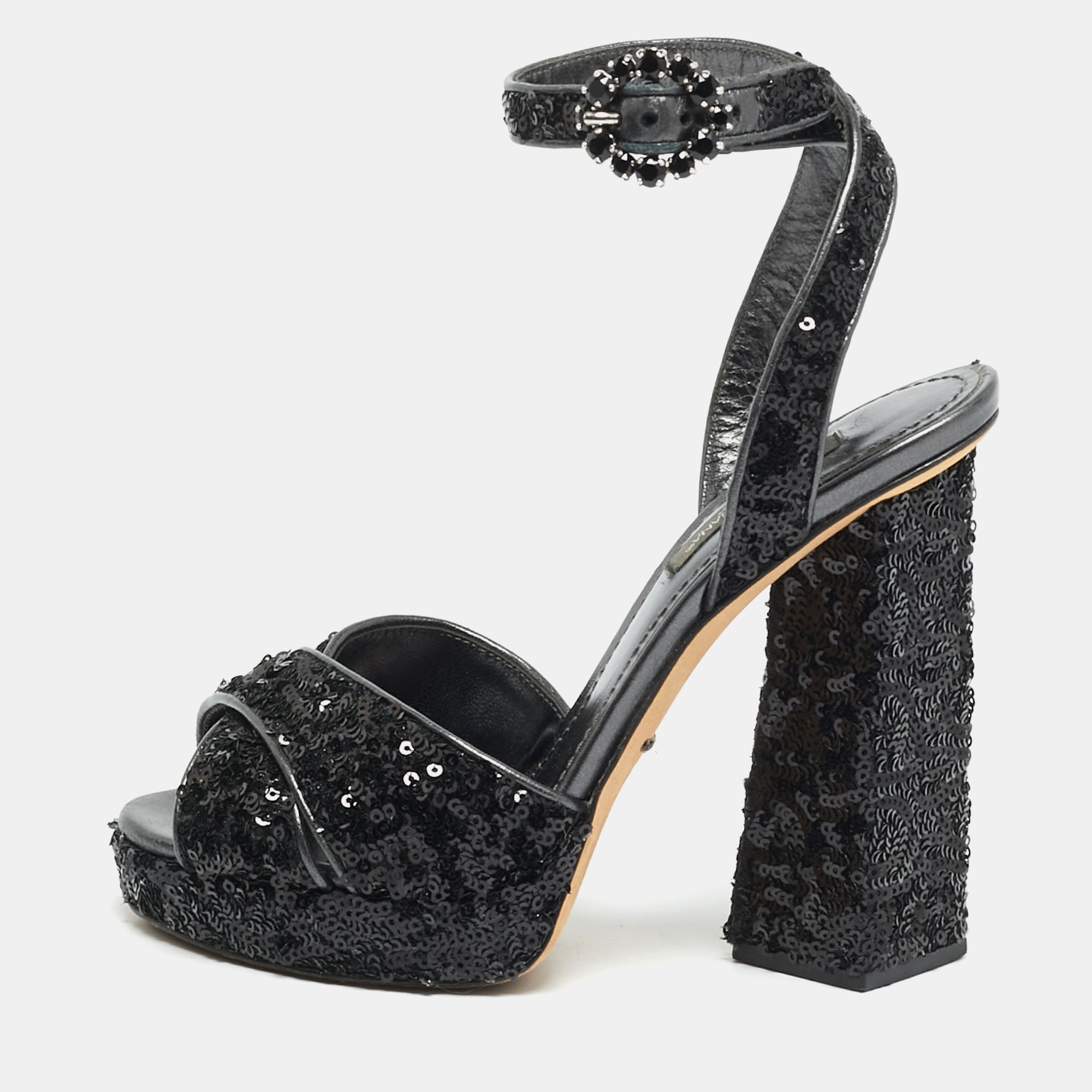 Dolce & Gabbana Size 35 Two Tone Leather and Sequins Ankle Strap Sandals