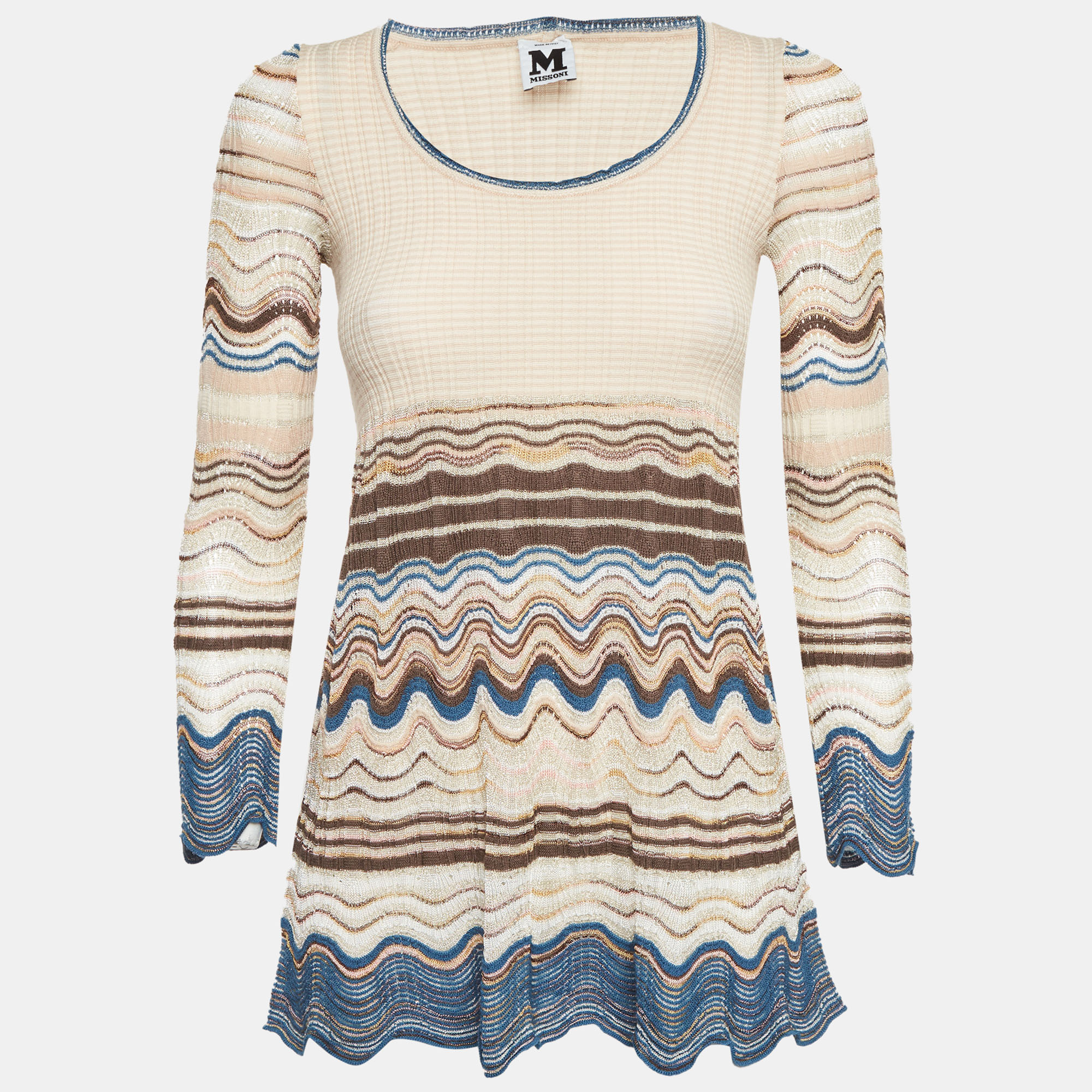 M Missoni Pink/Blue Lurex Rib Knit Flared Top S