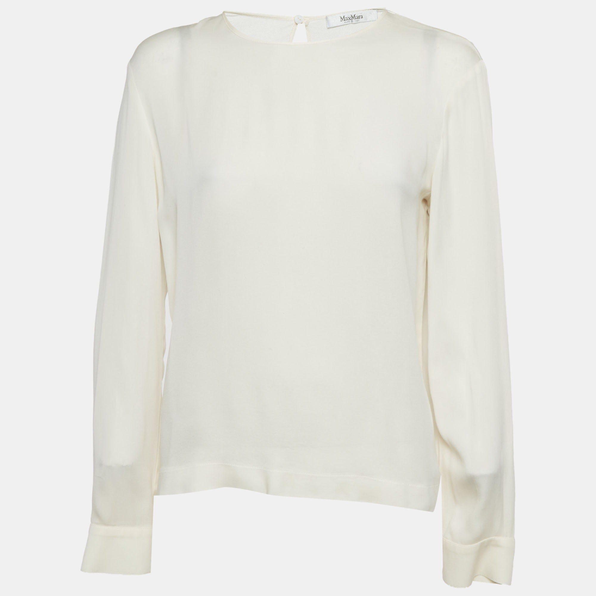 Max Mara Cream Jersey and Silk Long Sleeve Top M