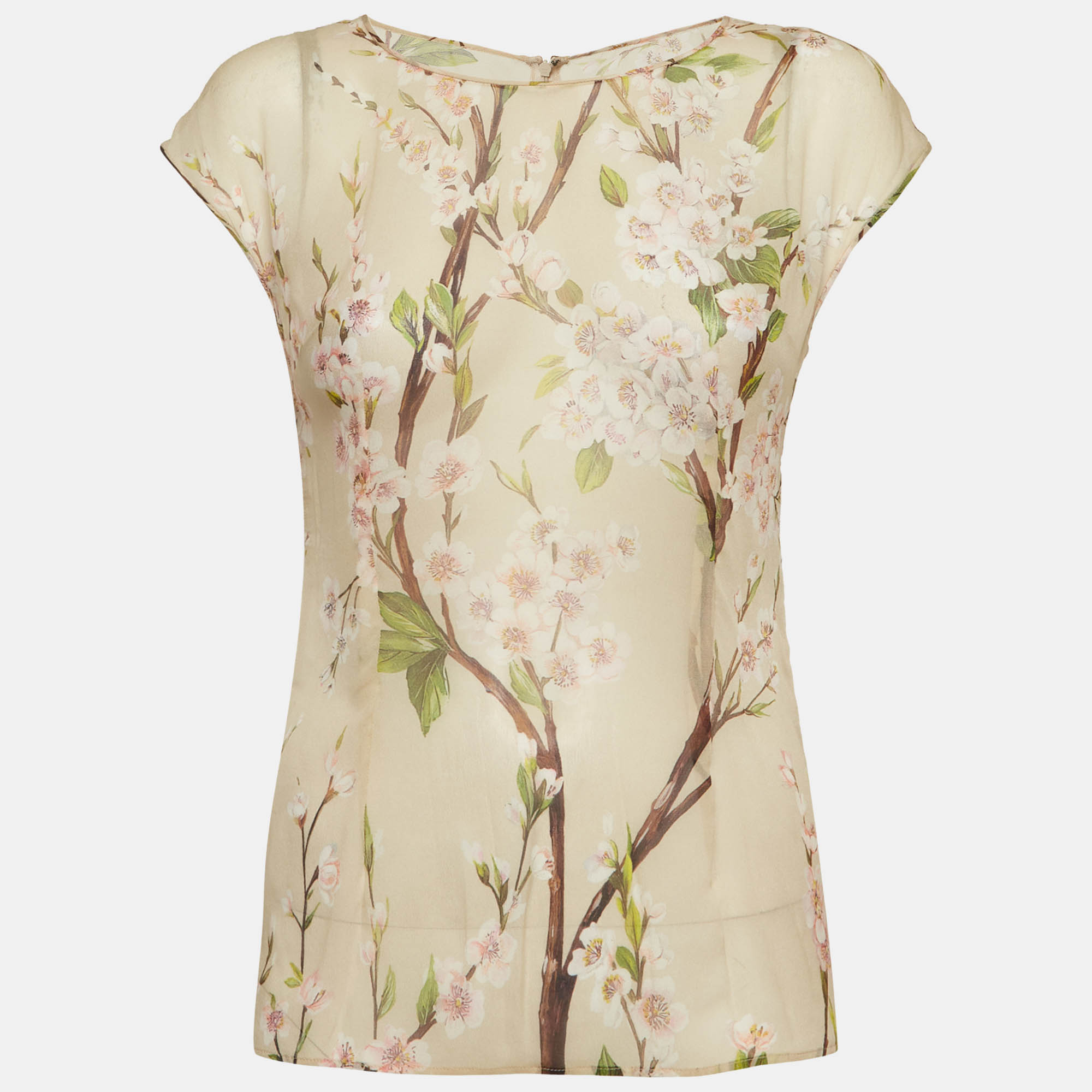 Dolce & Gabbana Beige Floral Print Chiffon Sheer Top S