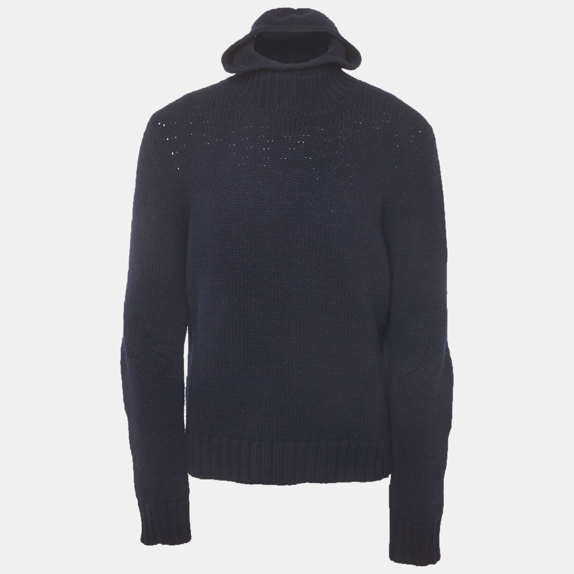 Bottega Veneta Navy Blue Wool Blend Hoodie Sweater L