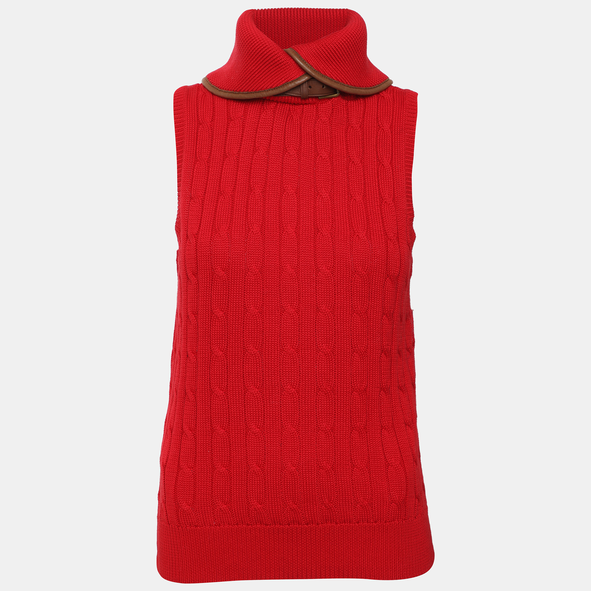 Ralph Lauren Red Rib Knit Sleeveless Buckle Top M