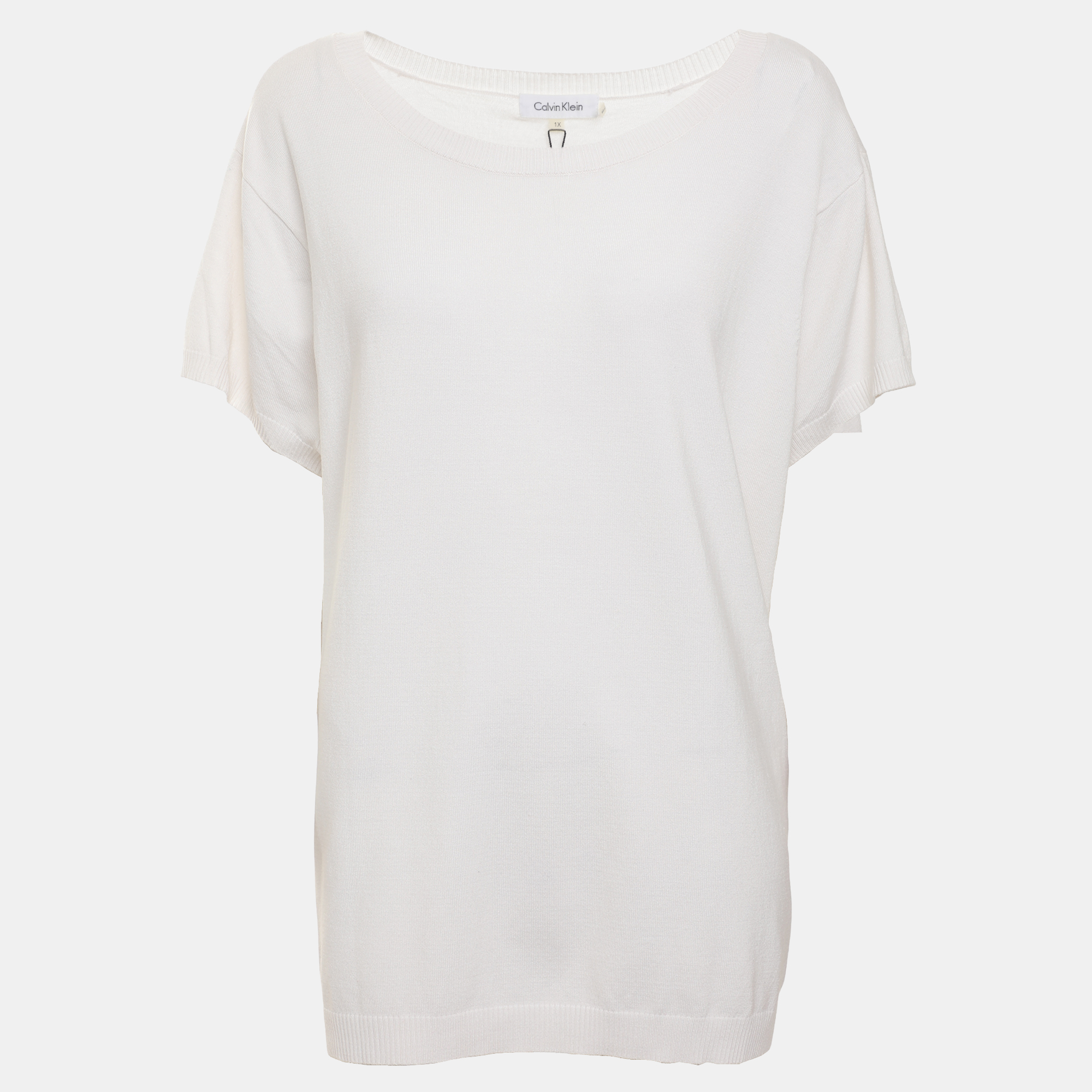 Calvin Klein White Jersey Haft Sleeve Top XL