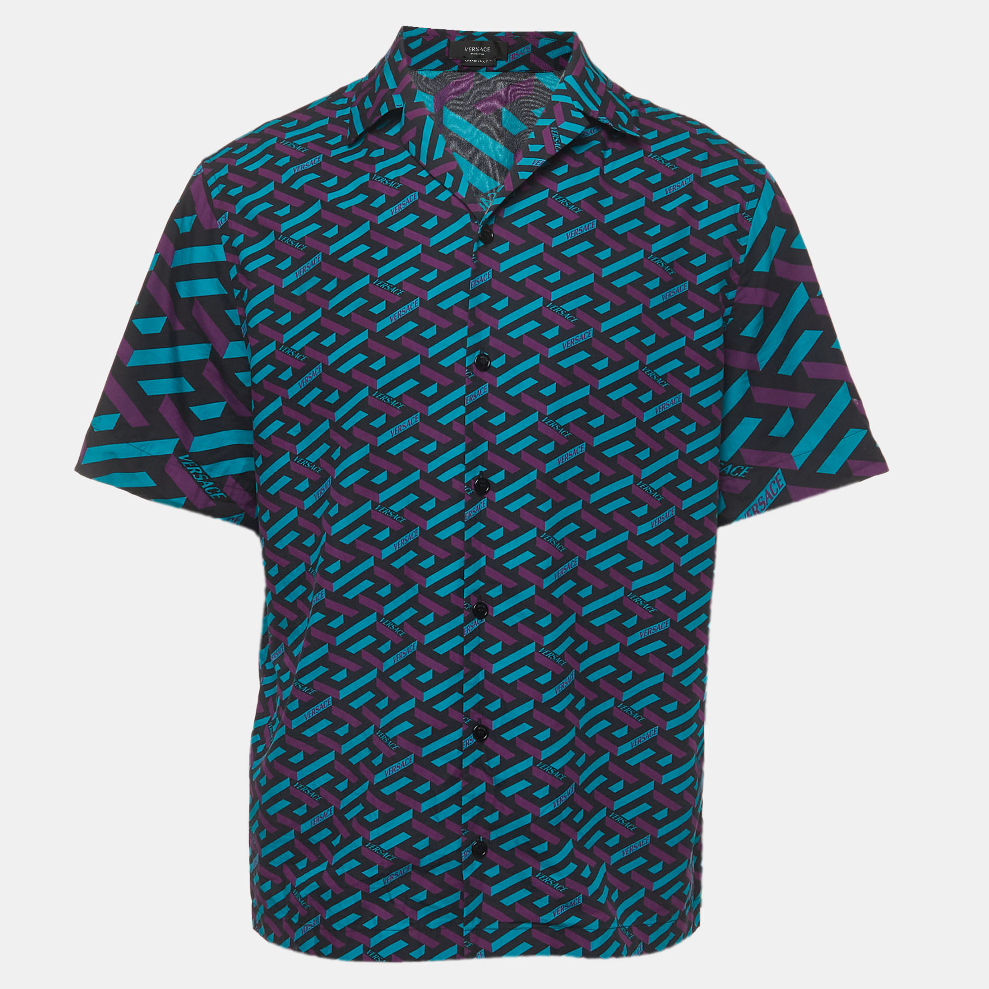 Versace Multicolor La Greca Print Cotton Shirt S