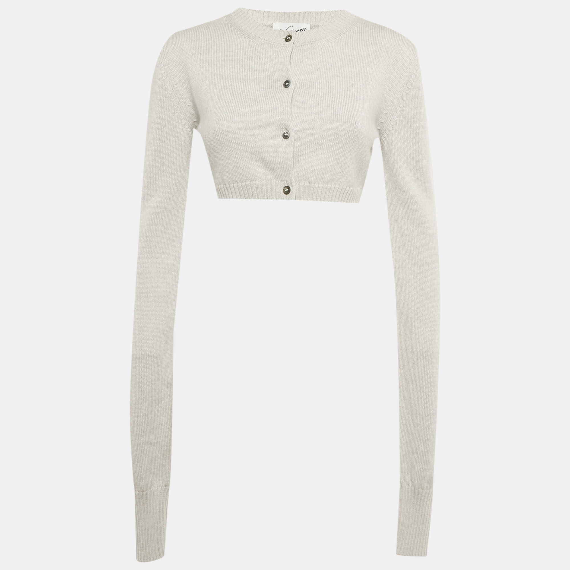 Vaquera Grey Sequin Detail Wool Crop Cardigan S