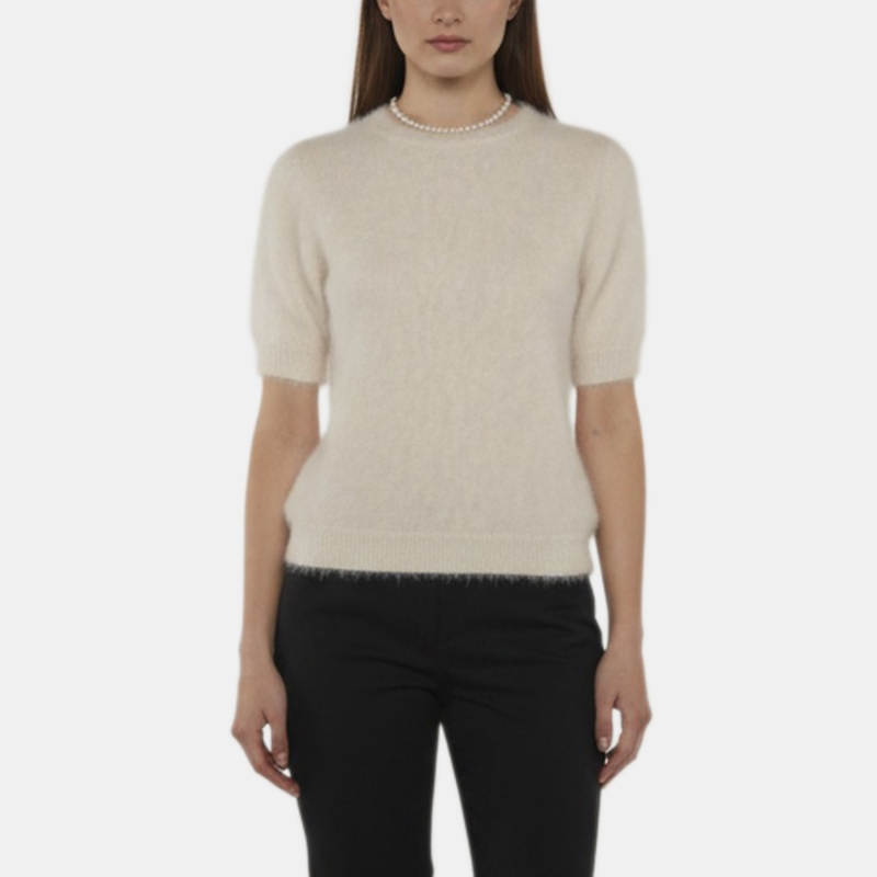 Jean Paul Gaultier Cream Knit Short Sleeves Fuzzy Sweater L Jean Paul Gaultier Maille