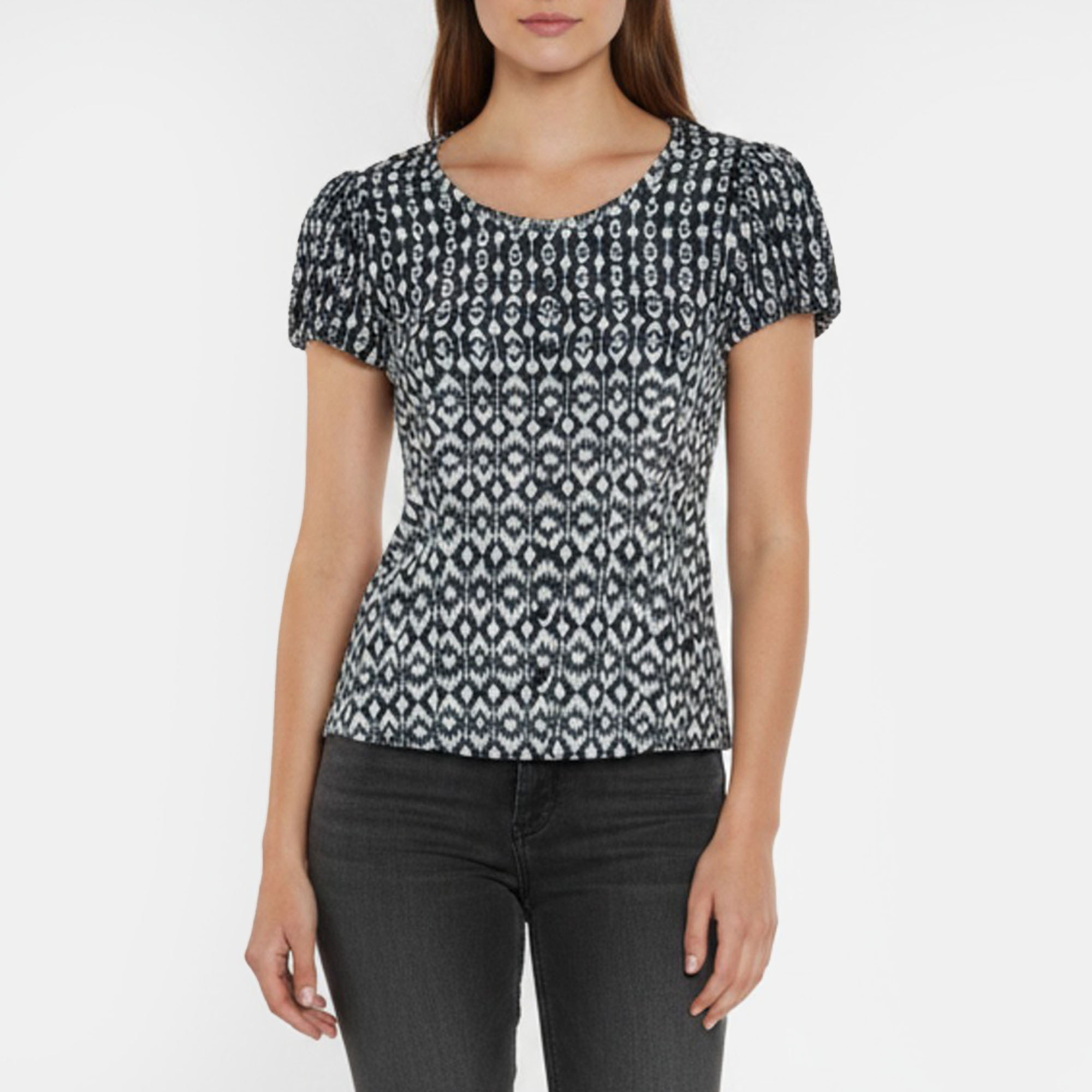 Escada Sport Black Printed Silk Blend Pleated Top M