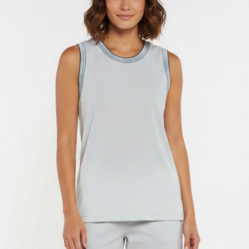 Escada White/Blue Striped Knit Tank Top XL