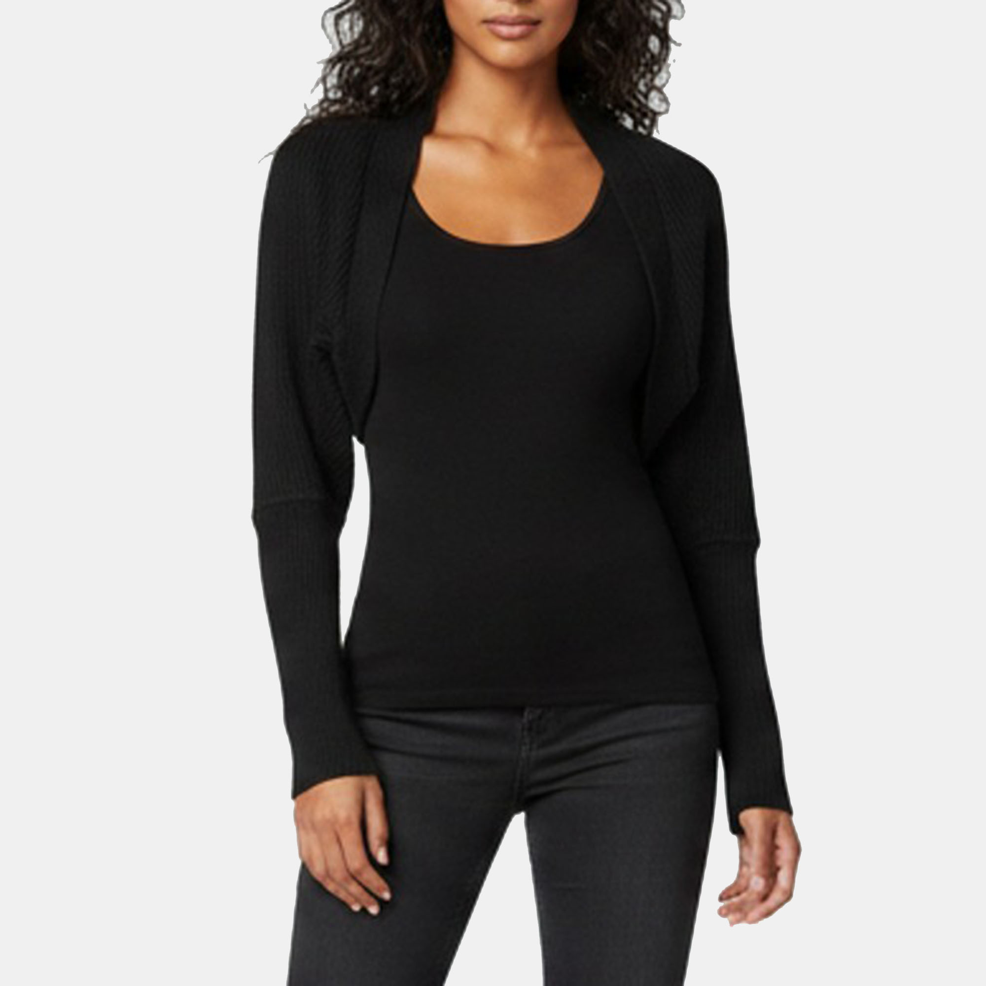 Escada Black Cashmere Rib Knit Cropped Shrug M