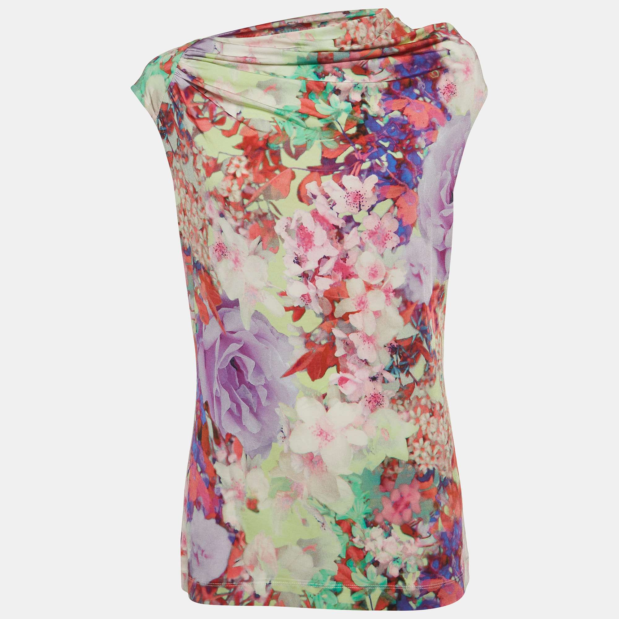 Escada Multicolor Jersey Cowl Neck Elinete Top M