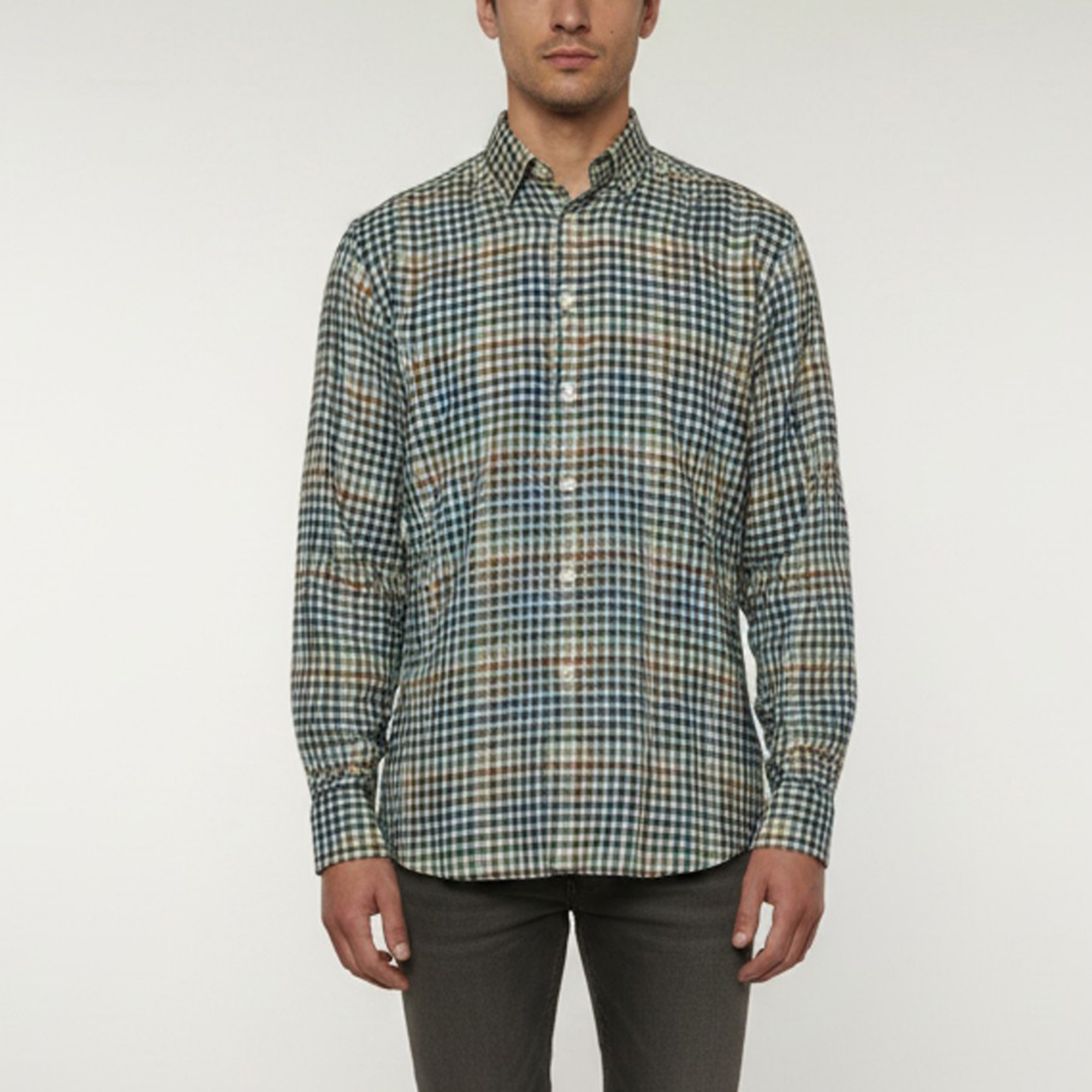 Brioni Multicolor Plaid Linen Long Sleeve Shirt L
