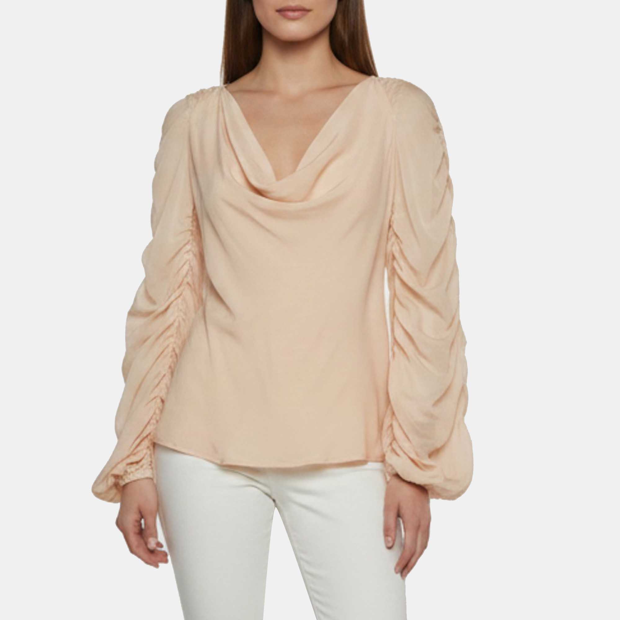 Escada Pink Chiffon Ruched Sleeve Top S