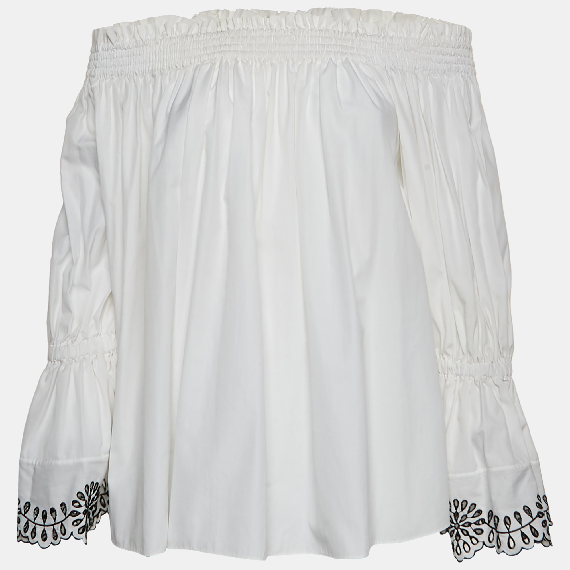 Alexander McQueen White Cotton Poplin Long Sleeve Off-Shoulder Top S