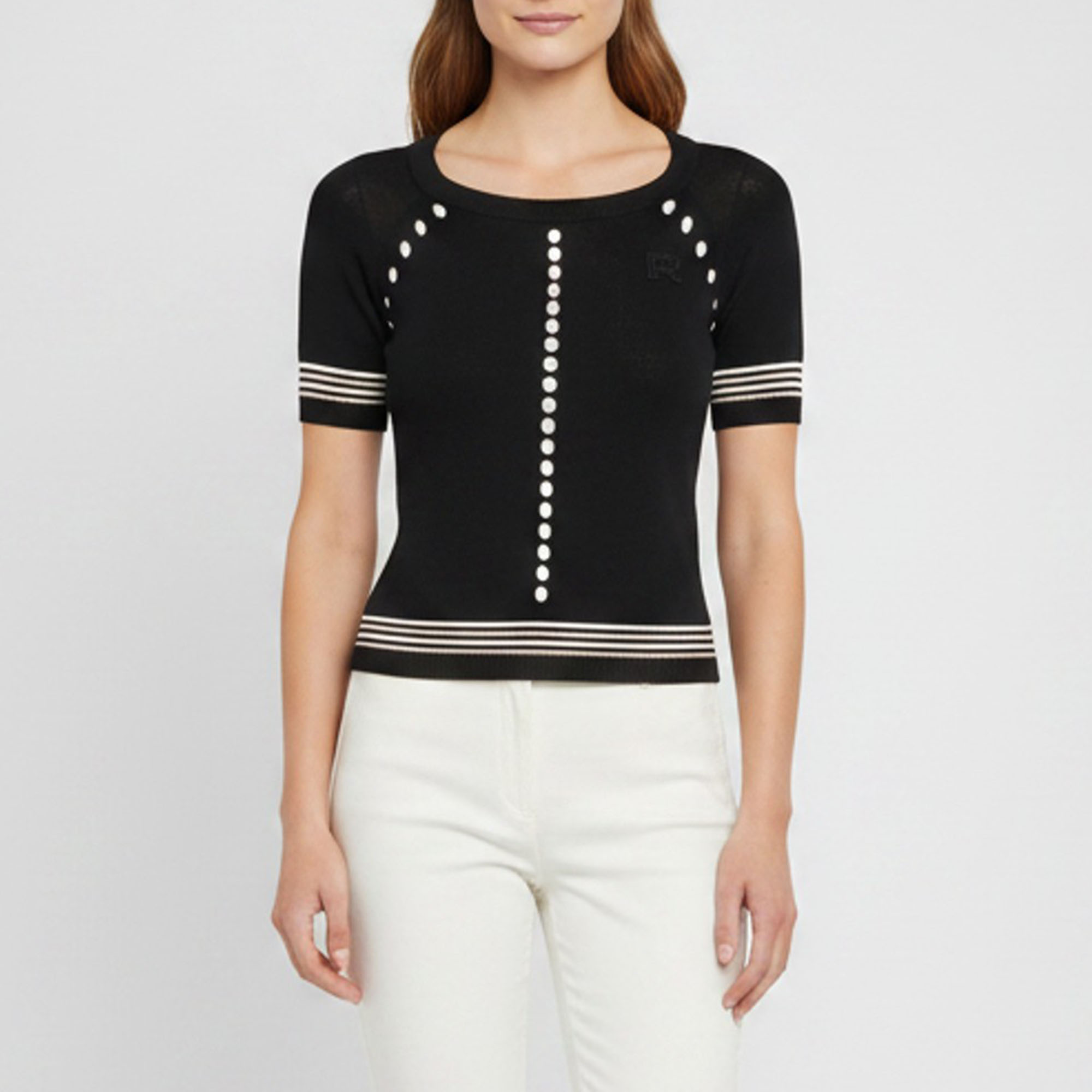 Rochas Black Logo Detail Rib Knit Cut Out Top M