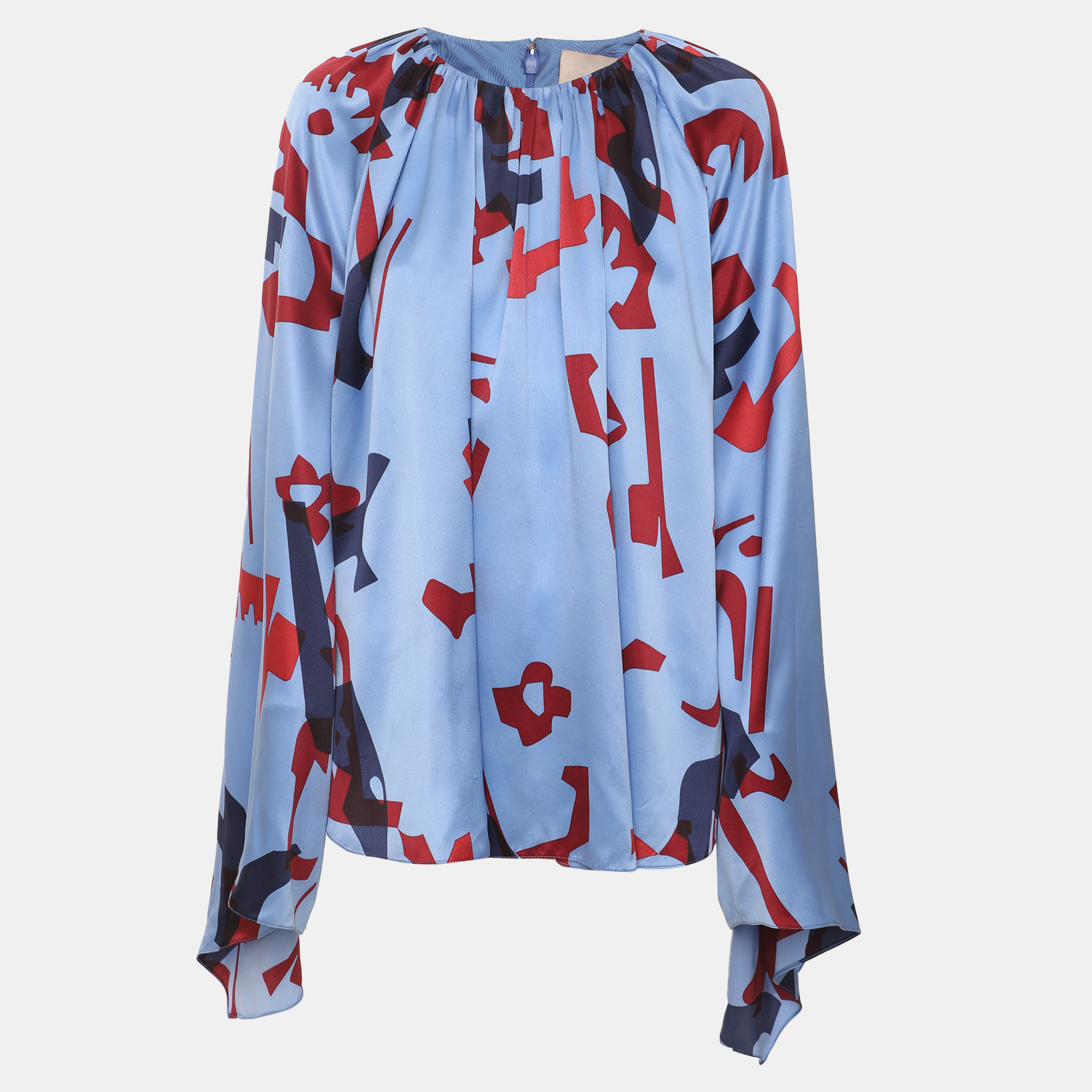 Roksanda Ilincic Multicolor Printed Satin Flare Sleeve Top M