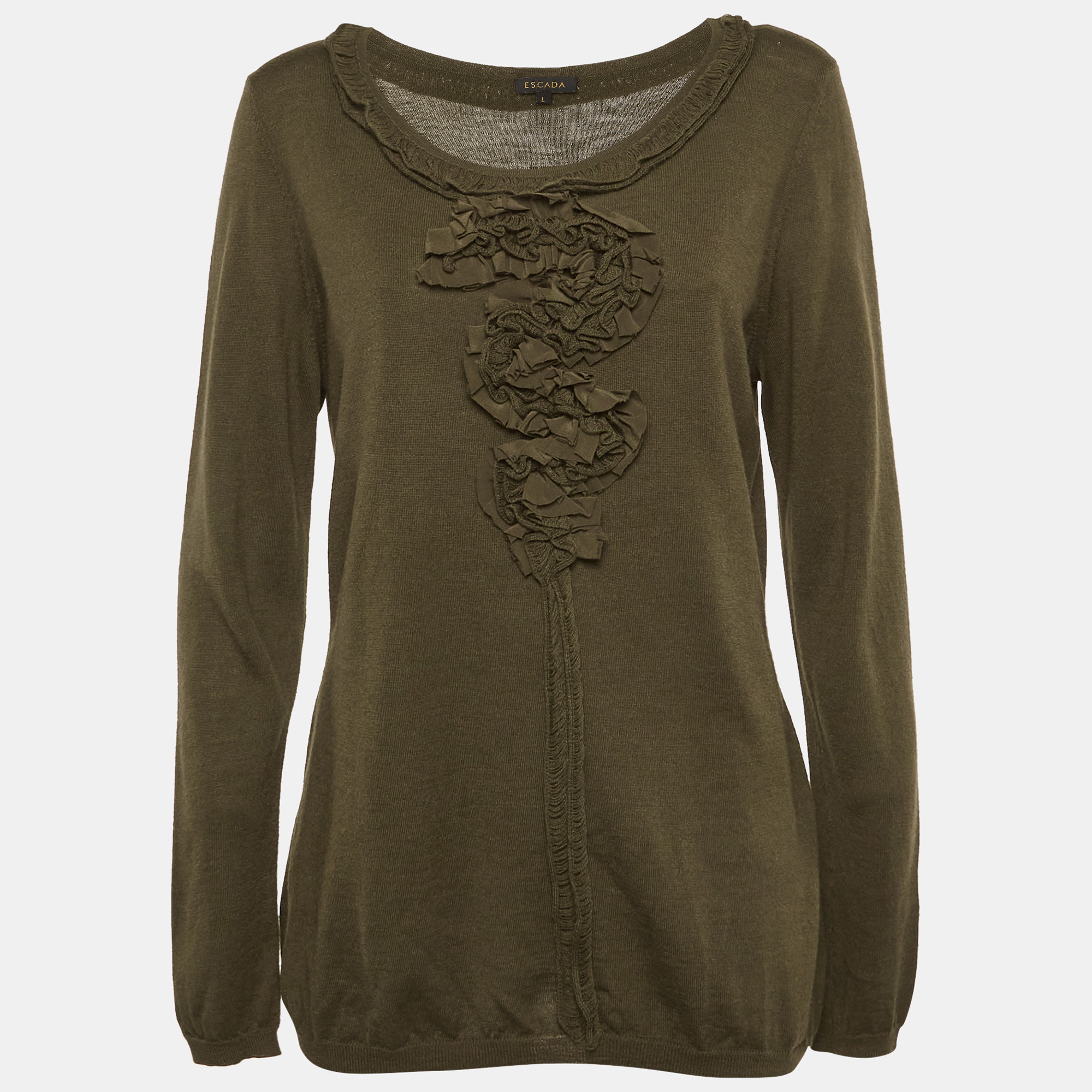 Escada Green Knit Long Sleeve Top L