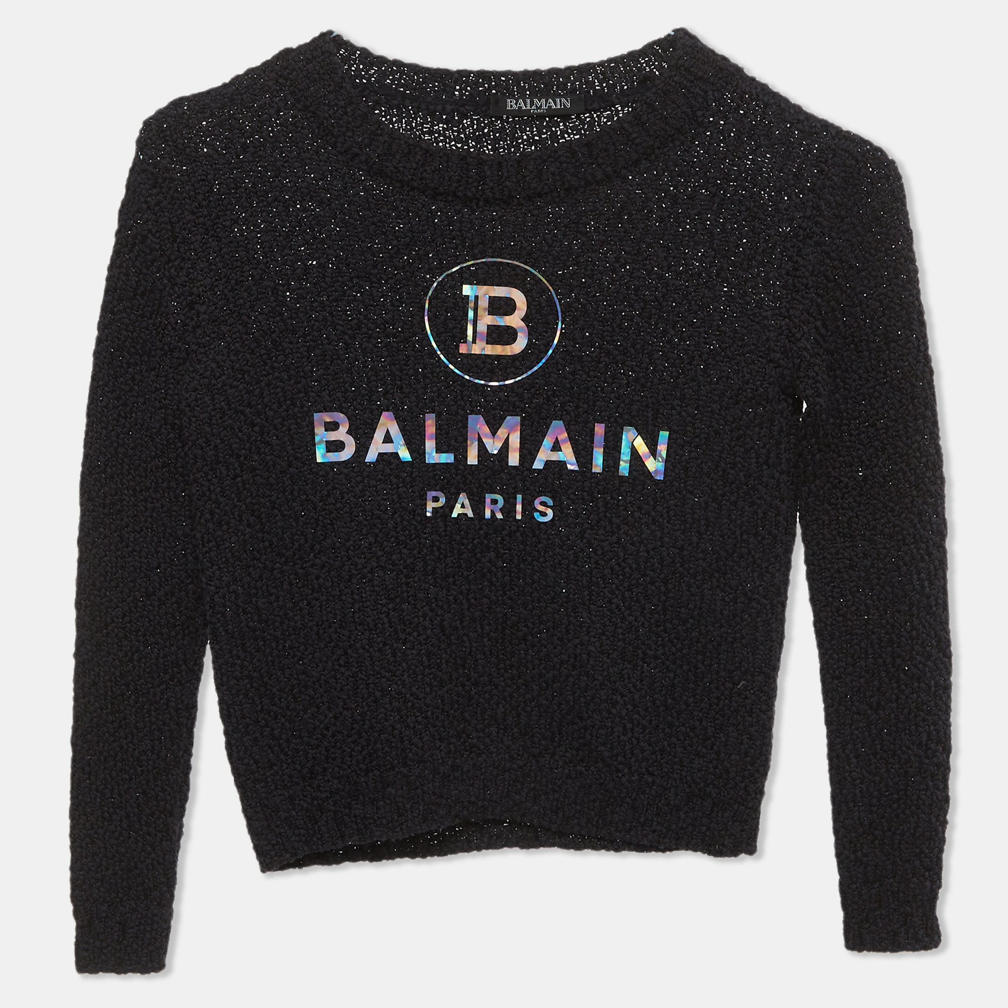 Balmain Black Cotton Knit Long Sleeve Crewneck Sweater 6 Yrs
