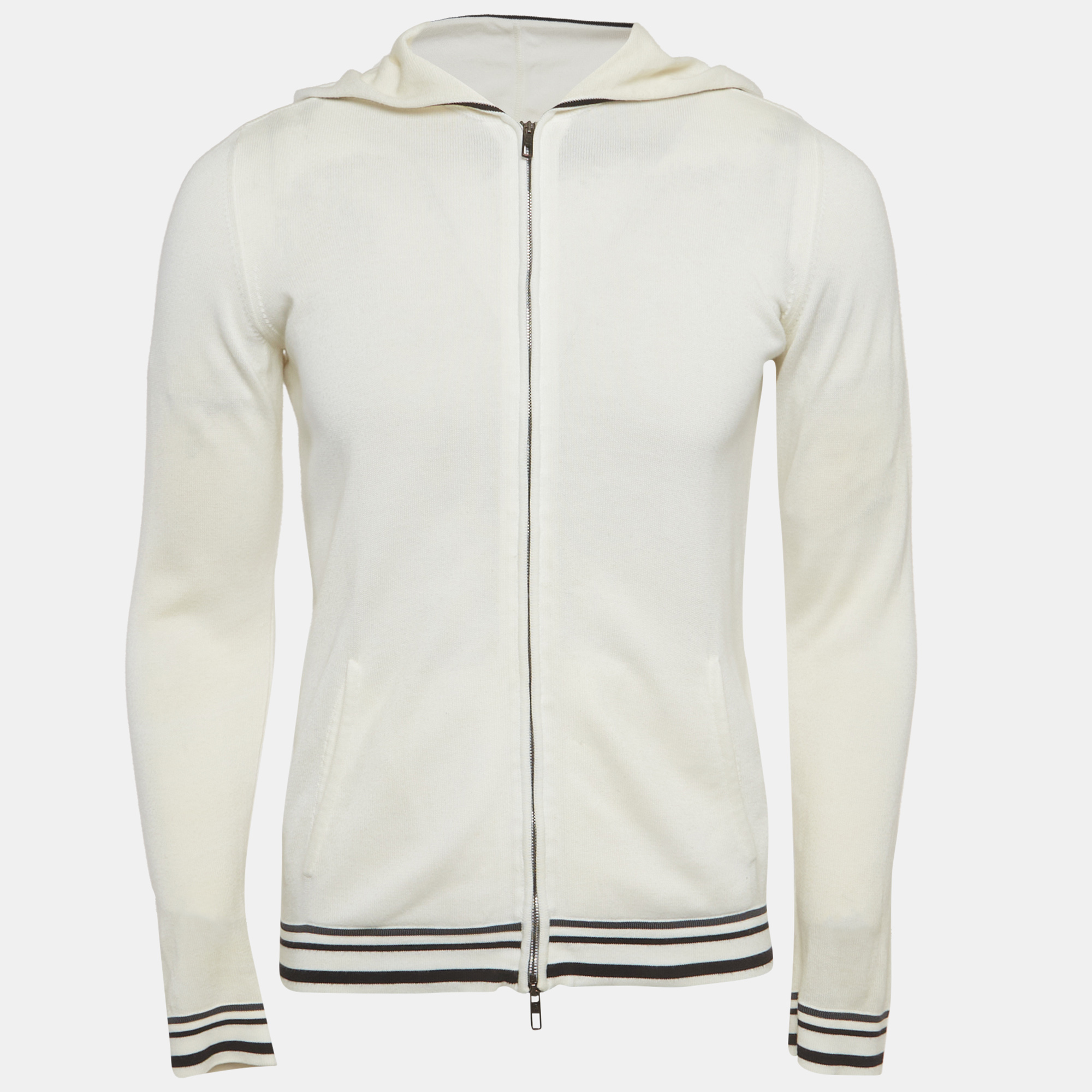 Giorgio Armani White Cotton Knit Zip Up Hoodie M