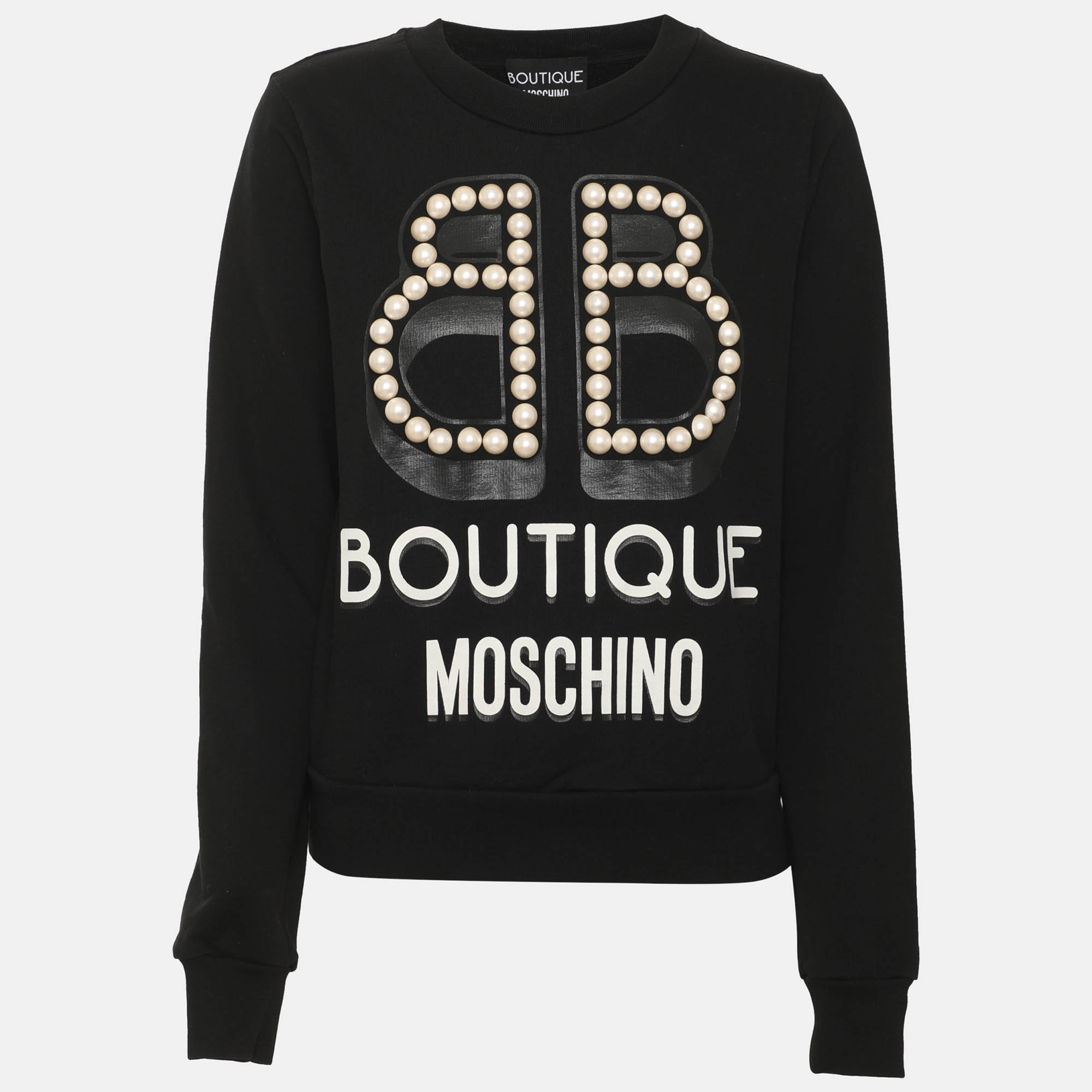 Boutique Moschino Black Jersey Faux Pearl Embellished Sweater S