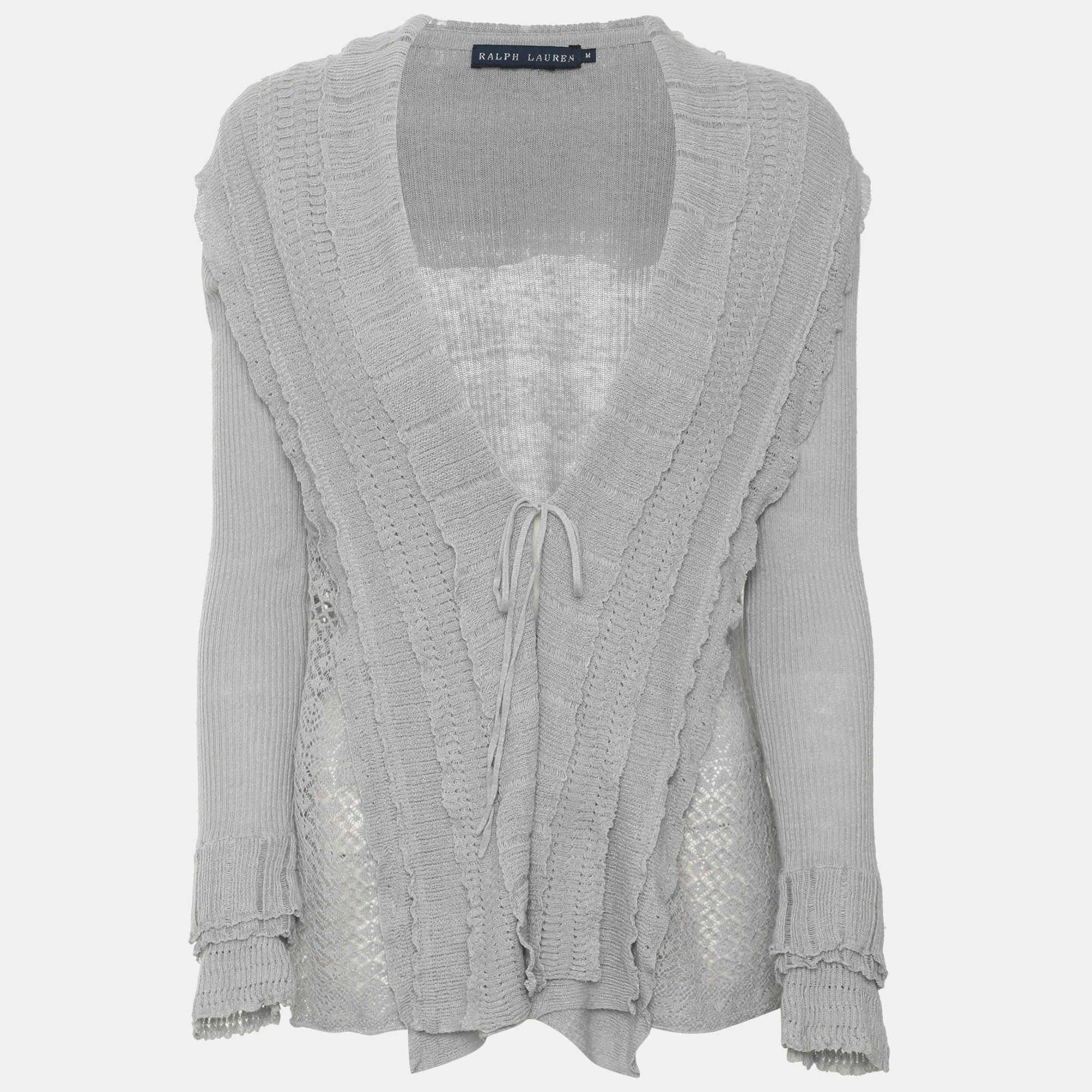 Ralph Lauren Grey Knit and Lace Cardigan M