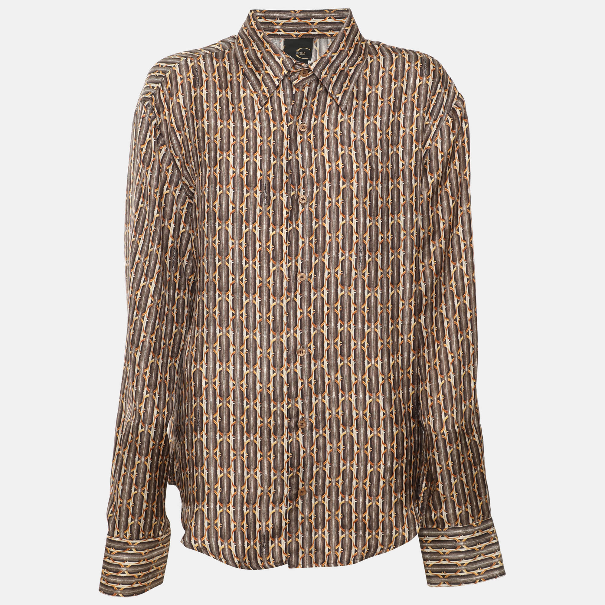Just Cavalli Multicolor Printed Satin Shirt XL