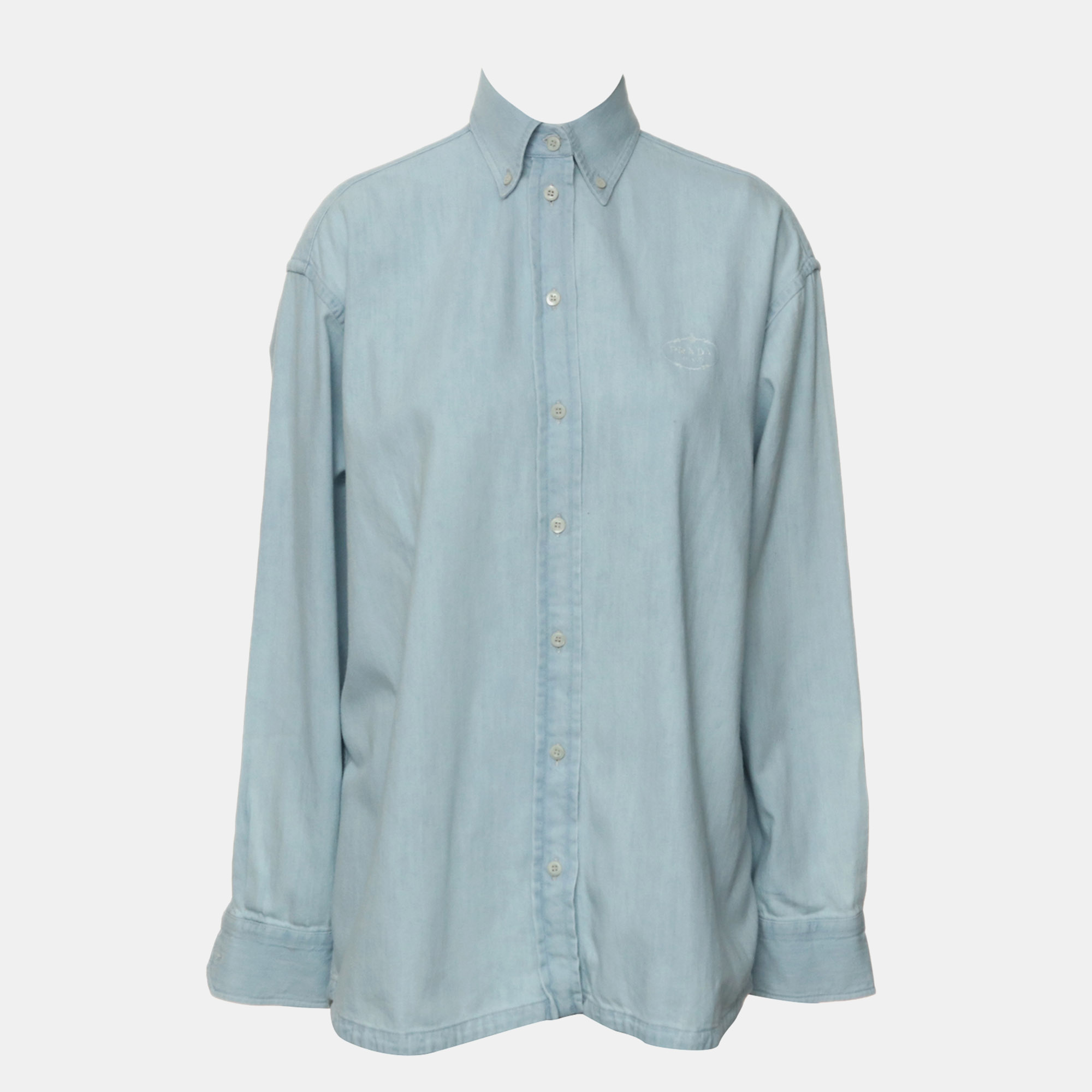 Prada Long Sleeve Logo Denim Shirt