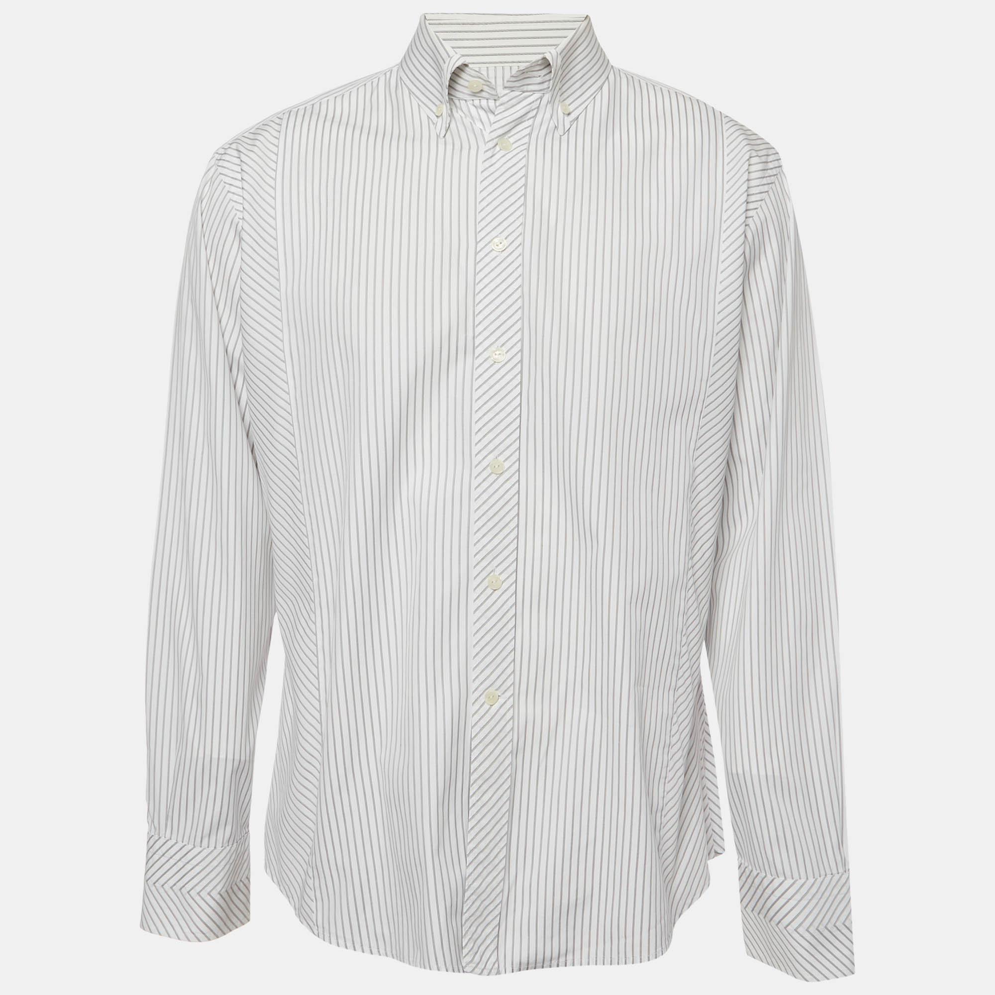 Versace White Striped Cotton Poplin Button Up Shirt XXL
