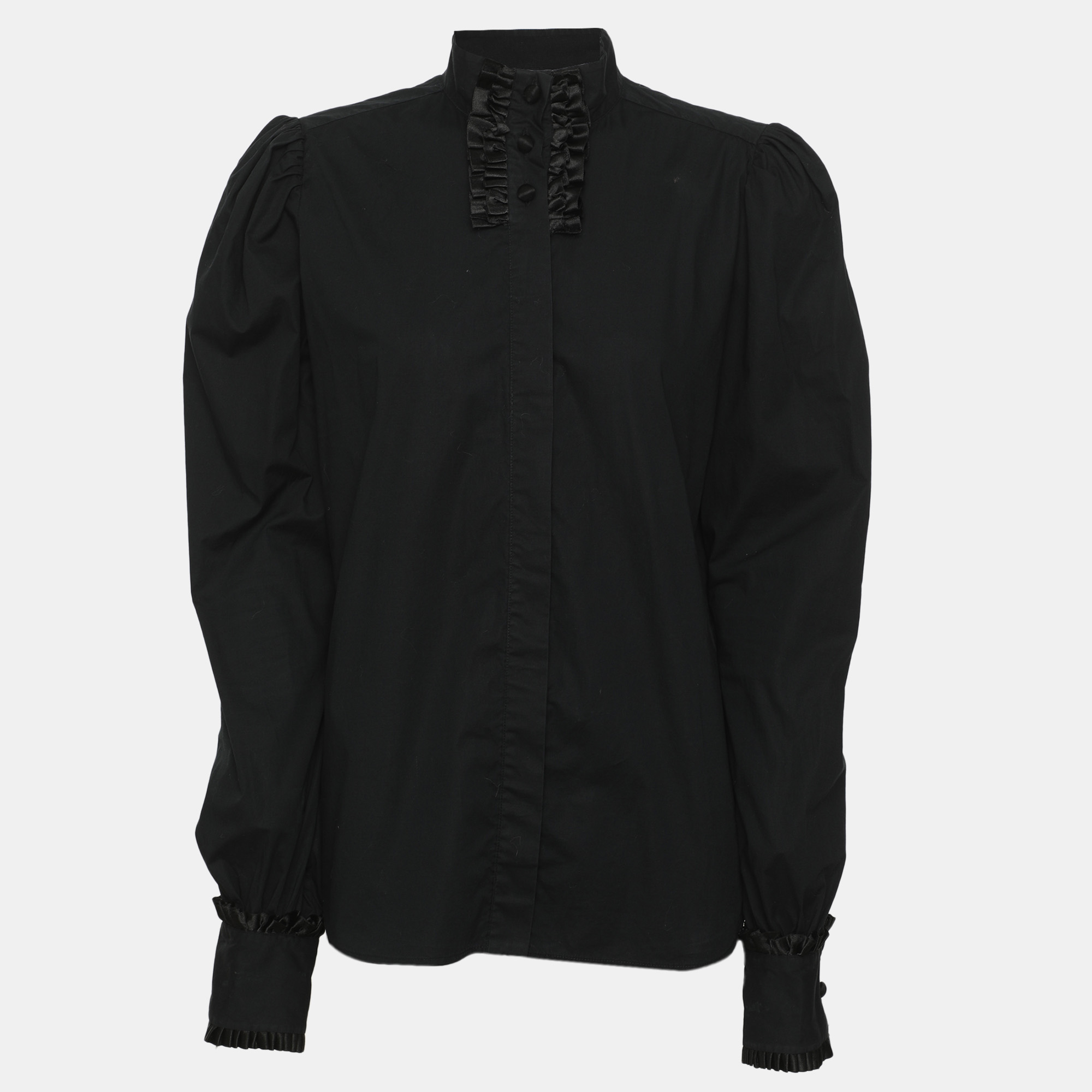 Just Cavalli Dark Navy Ruffled Details Stretch Cotton Long Sleeve Shirt L