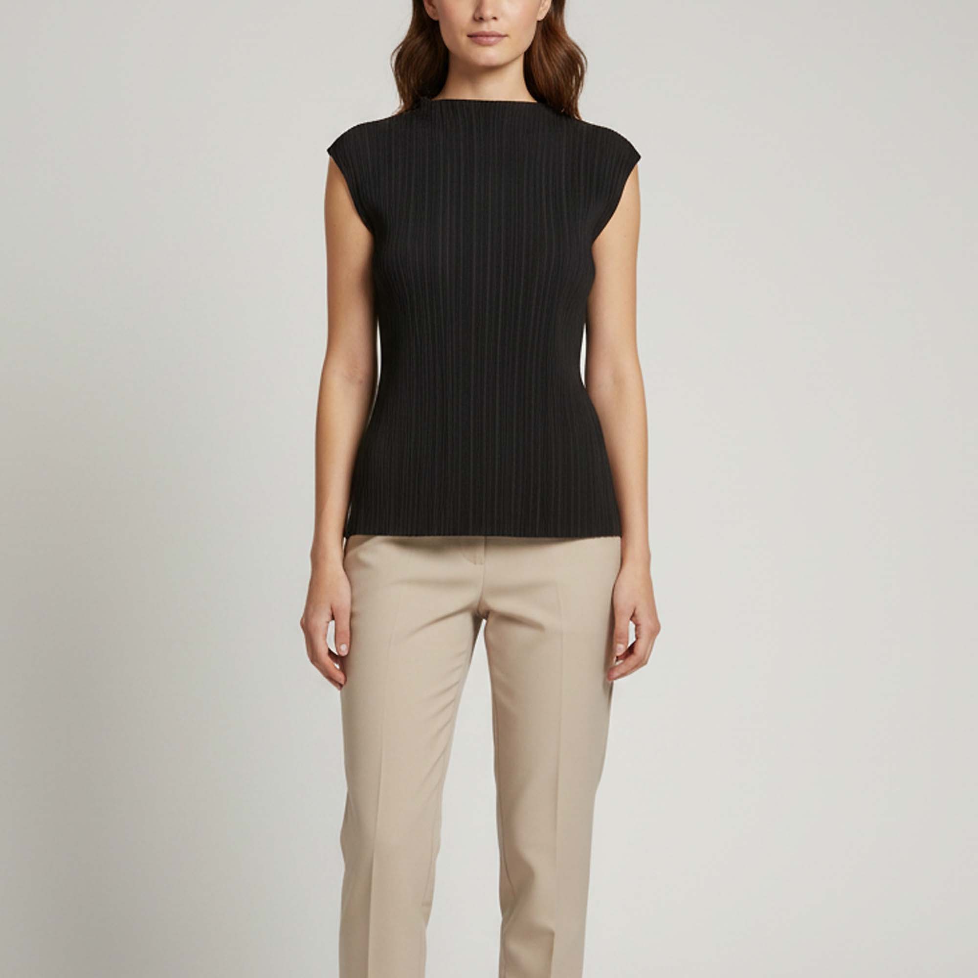 Adolfo Dominguez Black Crinkled Synthetic Sleeveless Top S