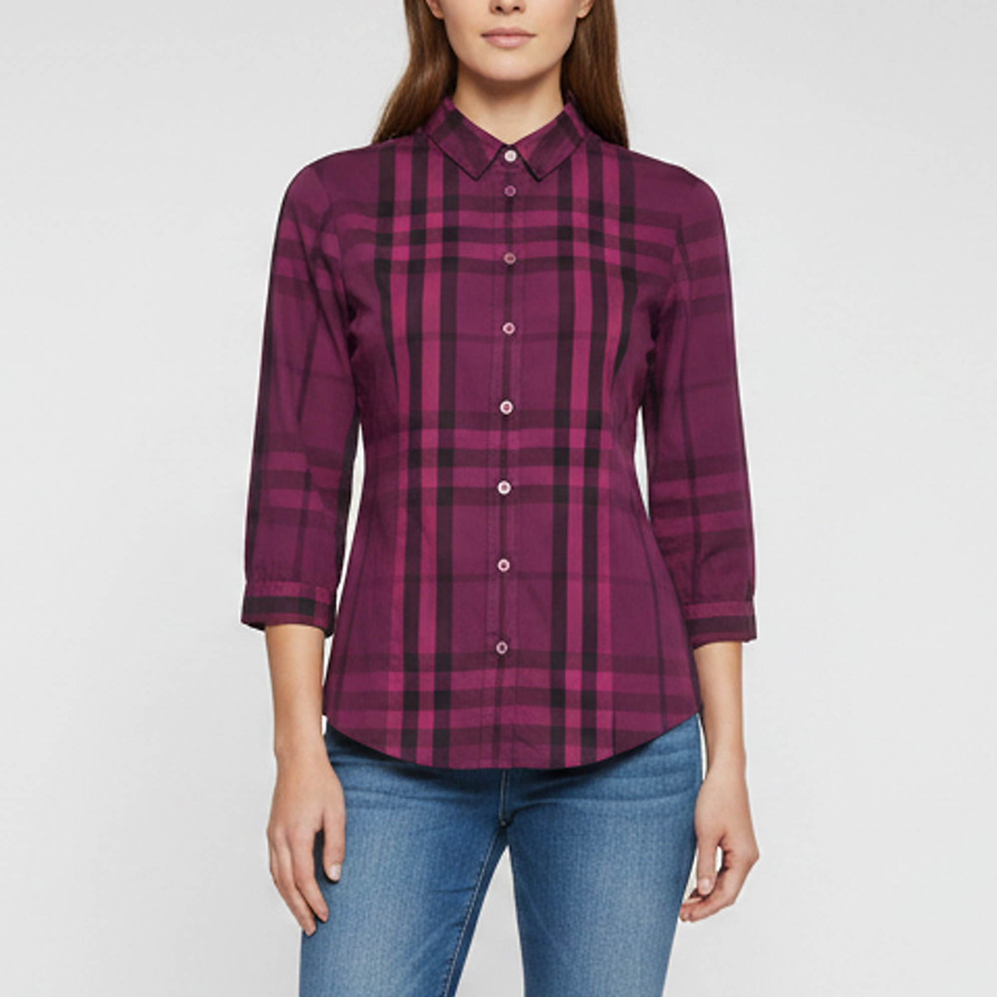 Burberry Brit Magenta Checkered Stretch Cotton Button Up Shirt S