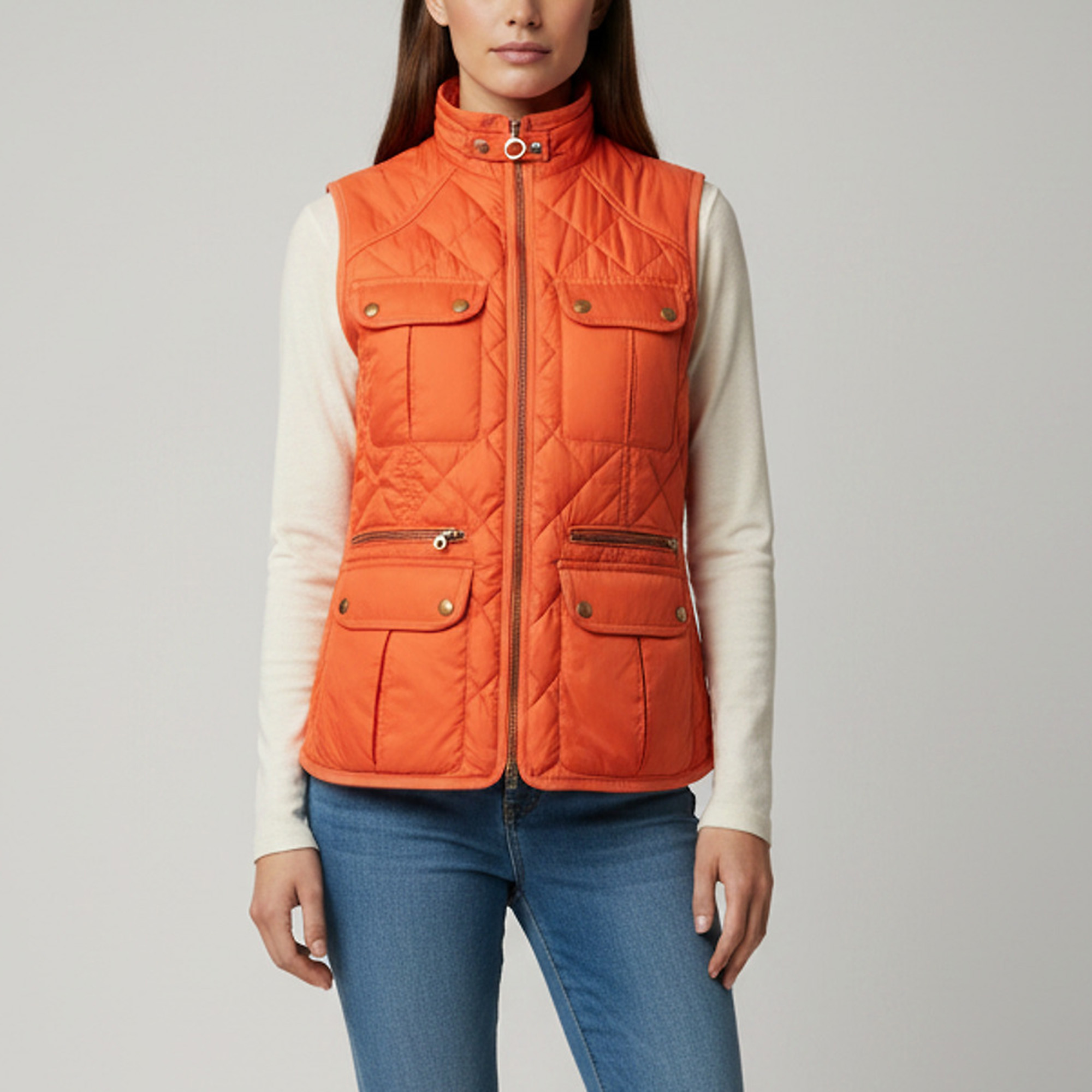 Ralph Lauren Orange Synthetic Quilted Zip Up Vest L