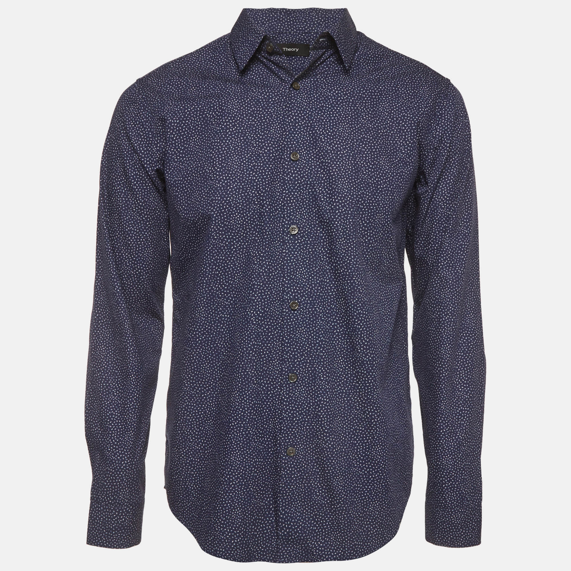 Theory Navy Blue Speck Print Cotton Irving Button Up Shirt M