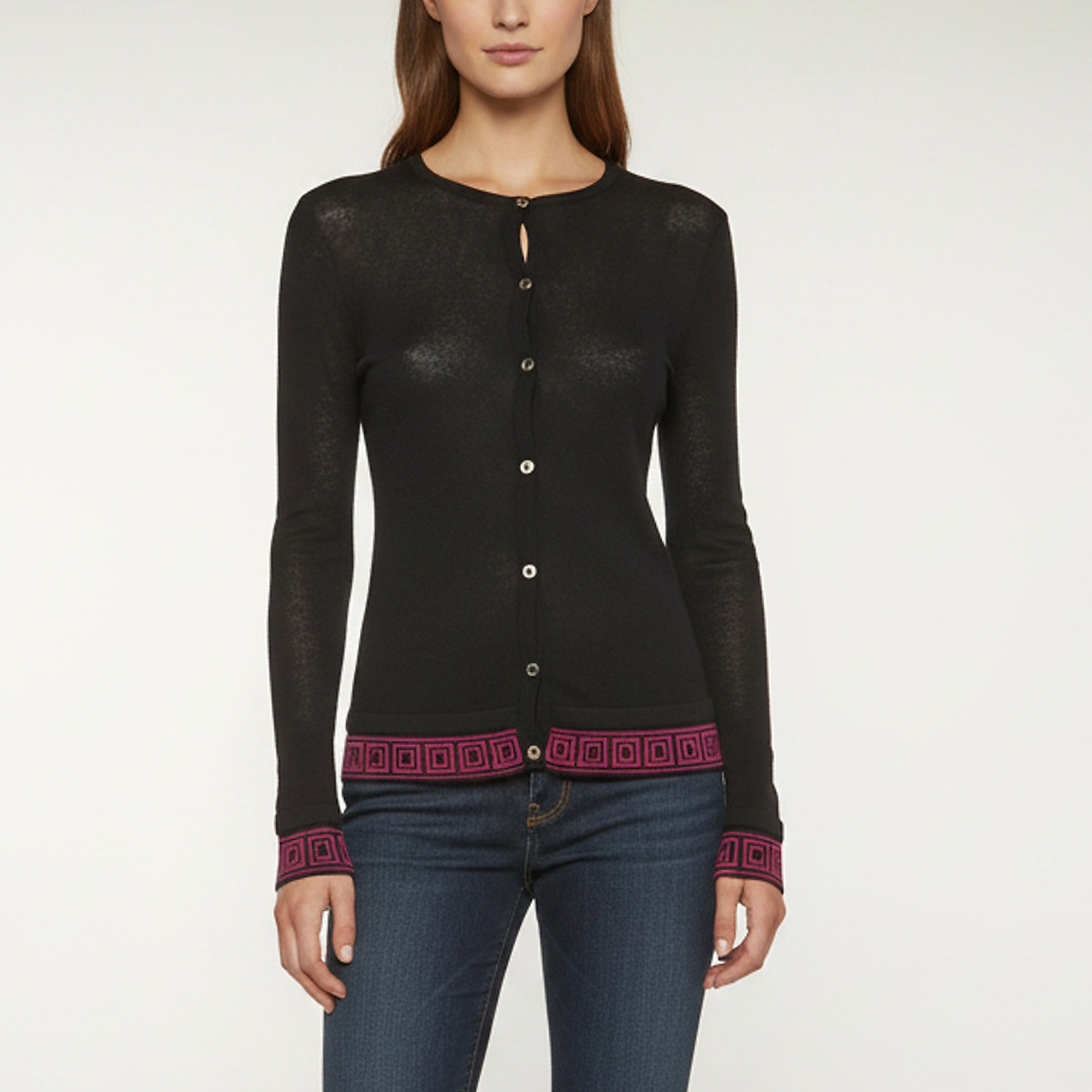 Versace Collection Black Wool Blend Knitted Button Up Cardigan S