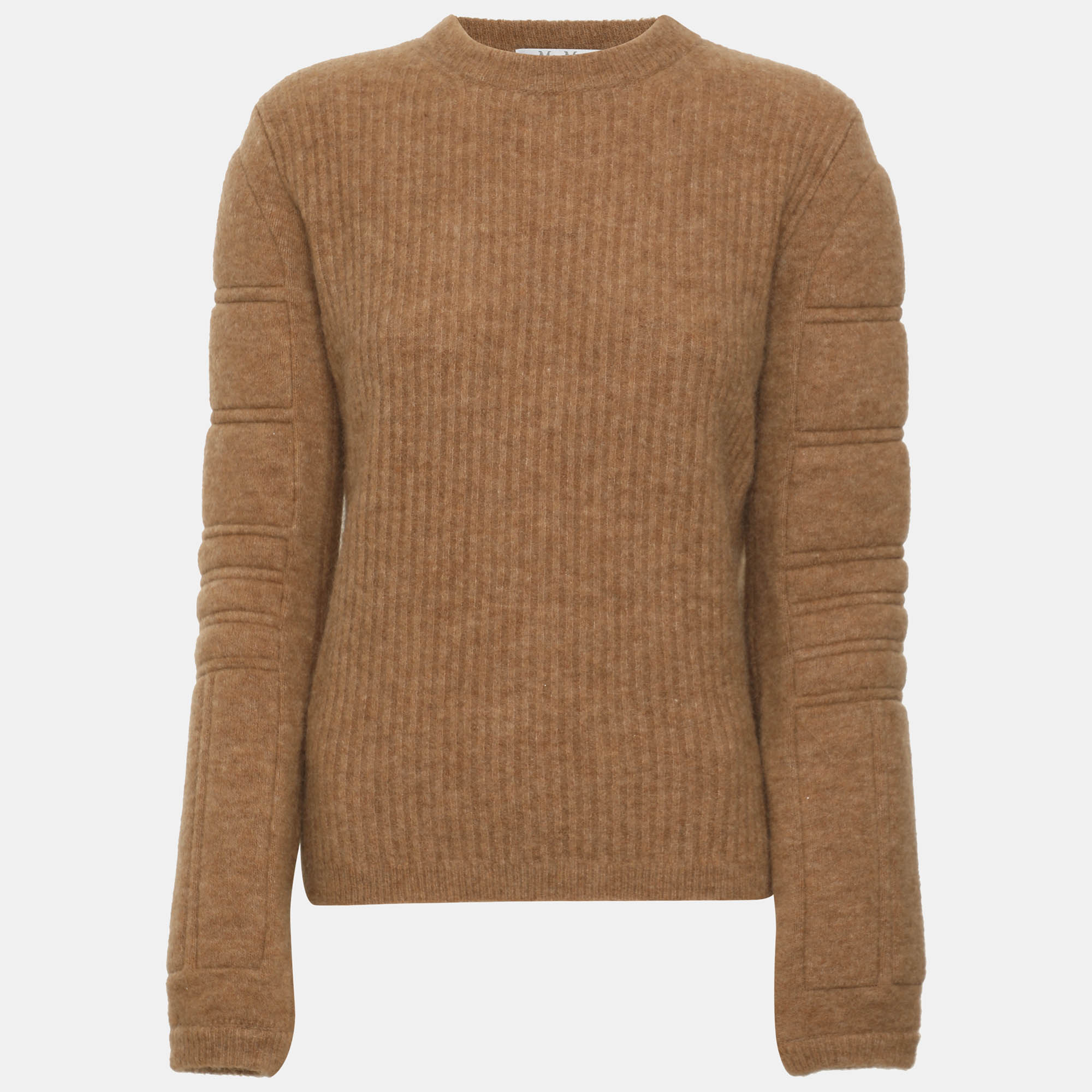 Max Mara Brown Wool Blend Smirne Padded Sleeve Sweater M