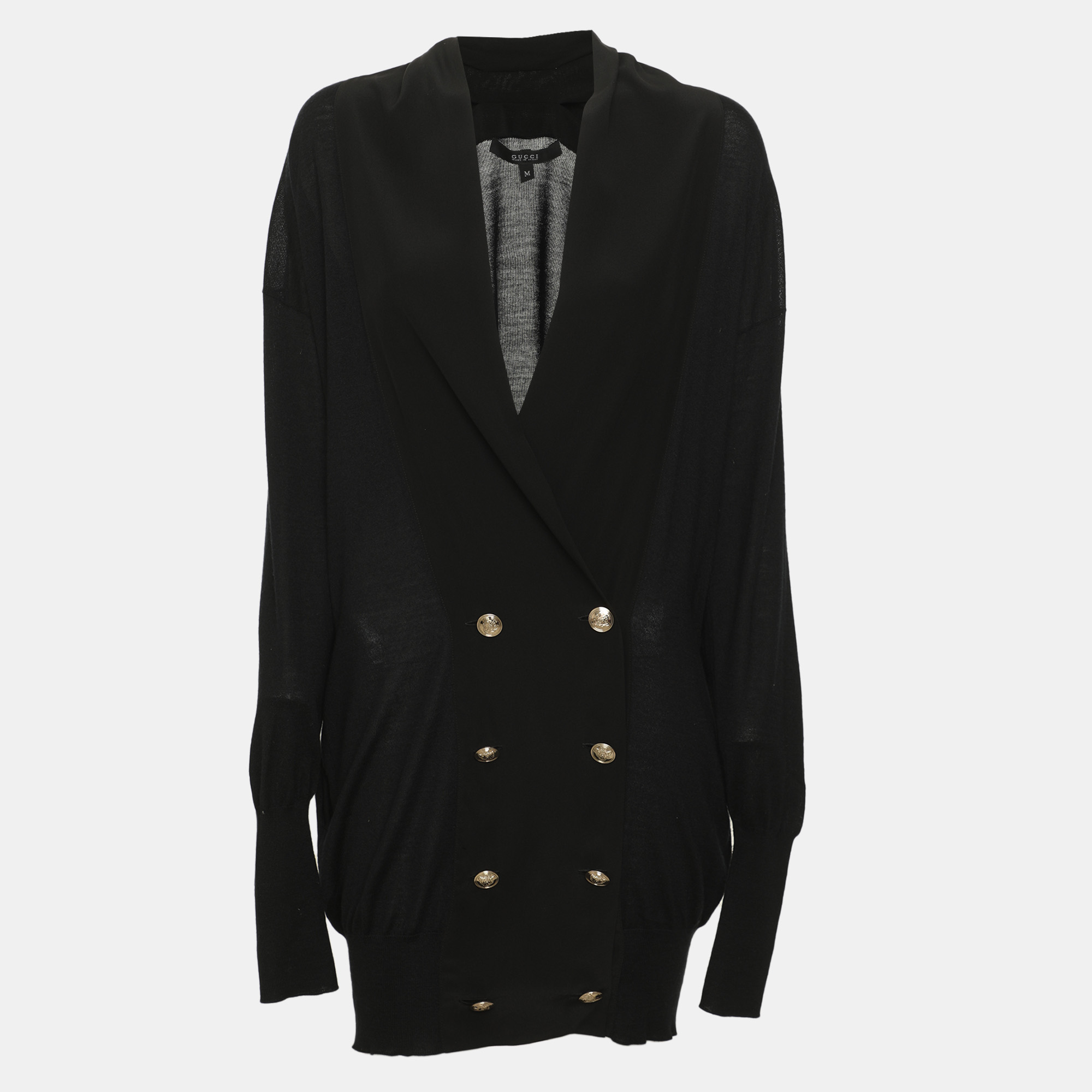 Gucci Black Jersey and Satin Double Breasted Cardigan M