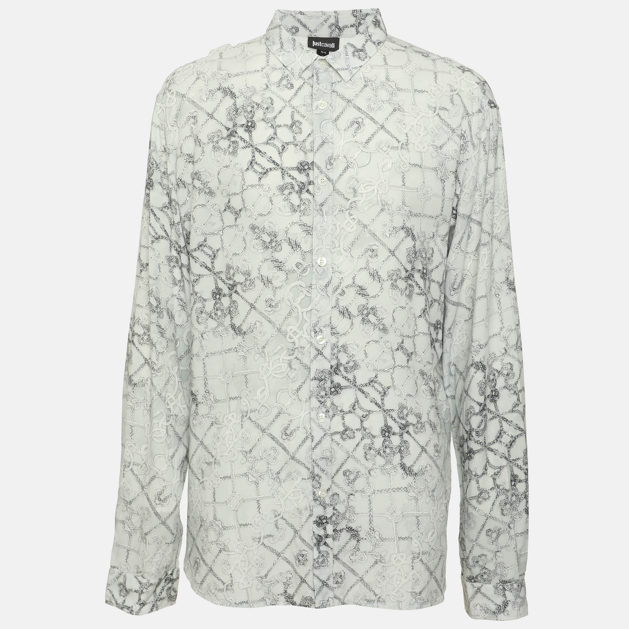 Just Cavalli Grey Printed Viscose Long Sleeve Shirt XXL