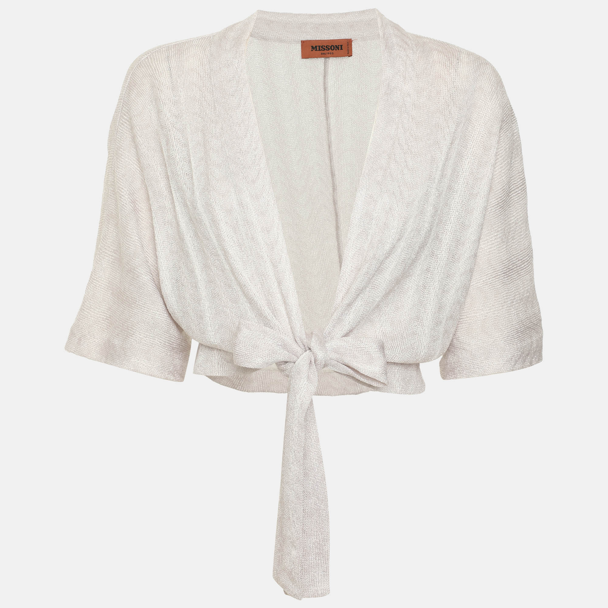 Missoni Light Grey Shimmer Knit Knot Crop Cardigan M