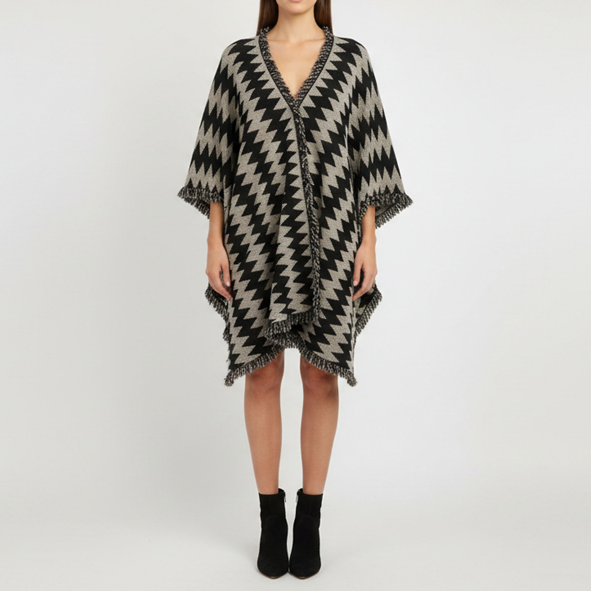 Missoni Black/Beige Zig Zag Print Wool Blend Poncho