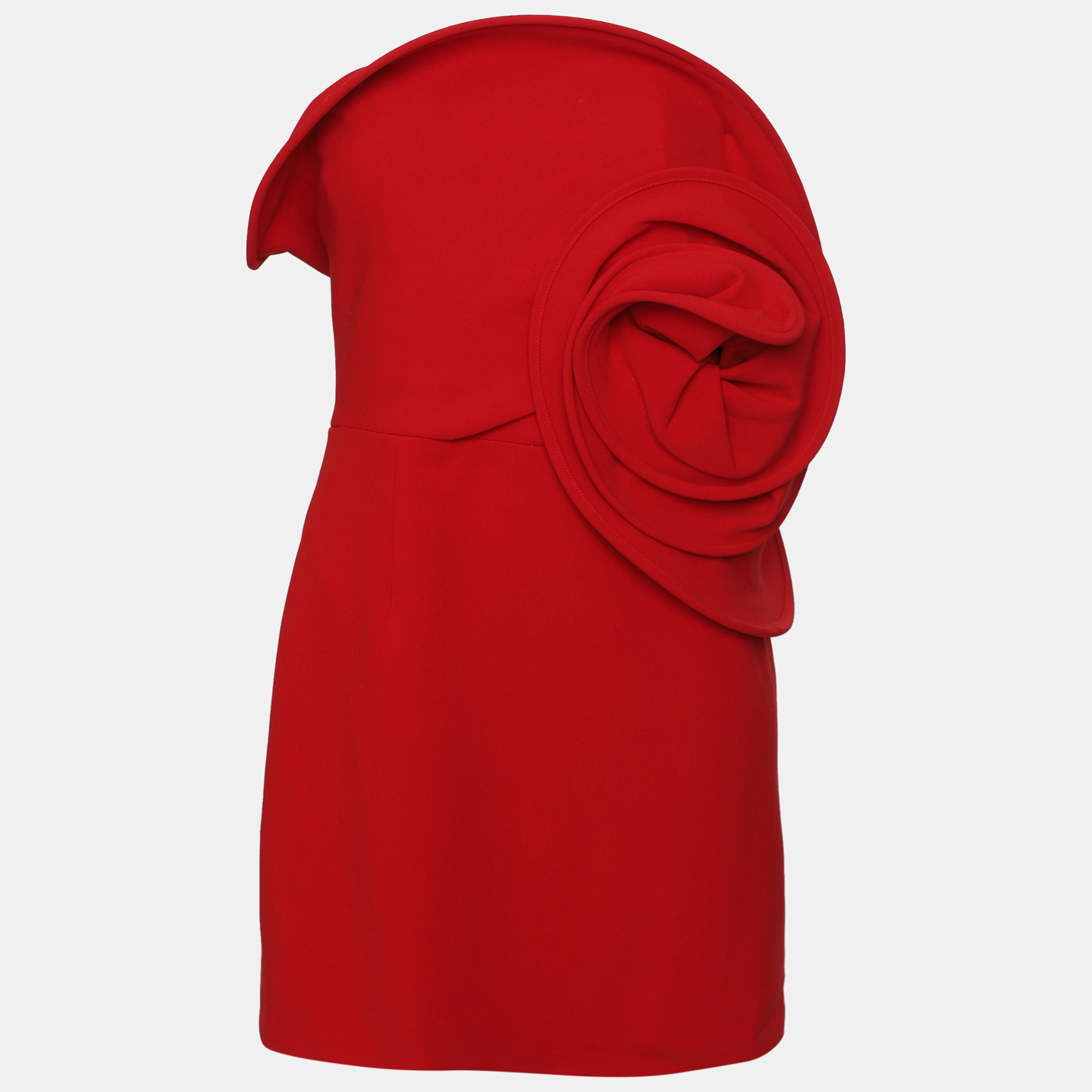 Magda Butrym Red Stretch Wool Ruffled Rose Strapless Top XS