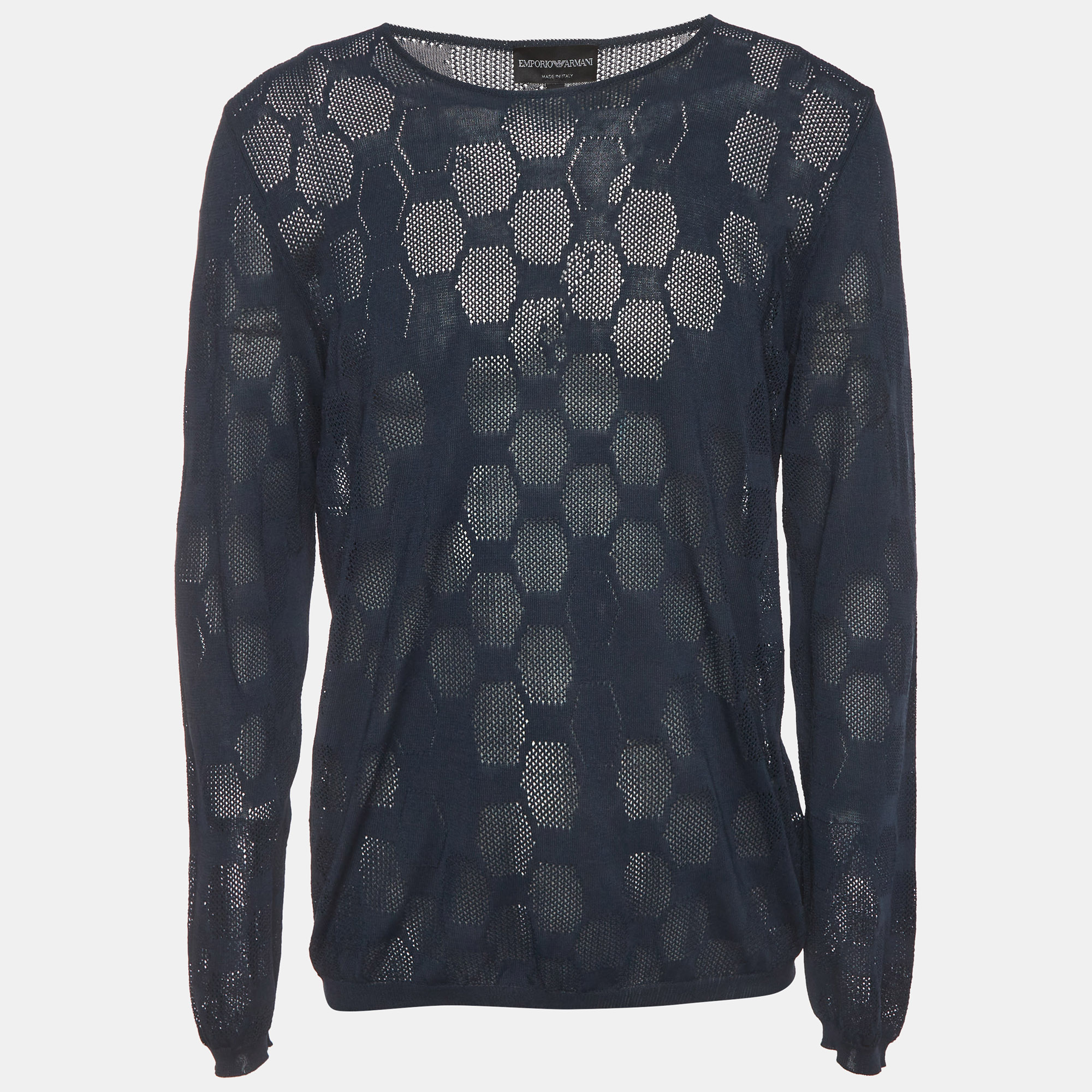 Emporio Armani Blue Open Knit Semi-Sheer Crewneck Jumper XXXL