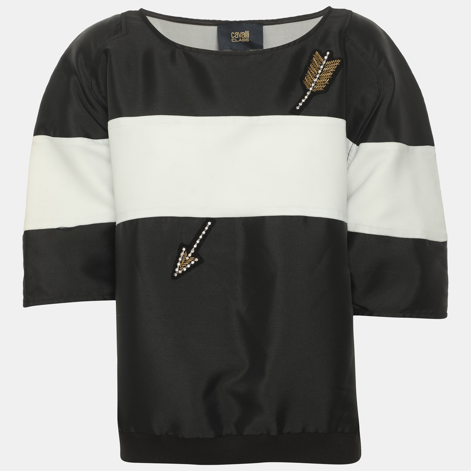 Class by Roberto Cavalli Black/White Nylon Blend Arrow Embellished Tops L