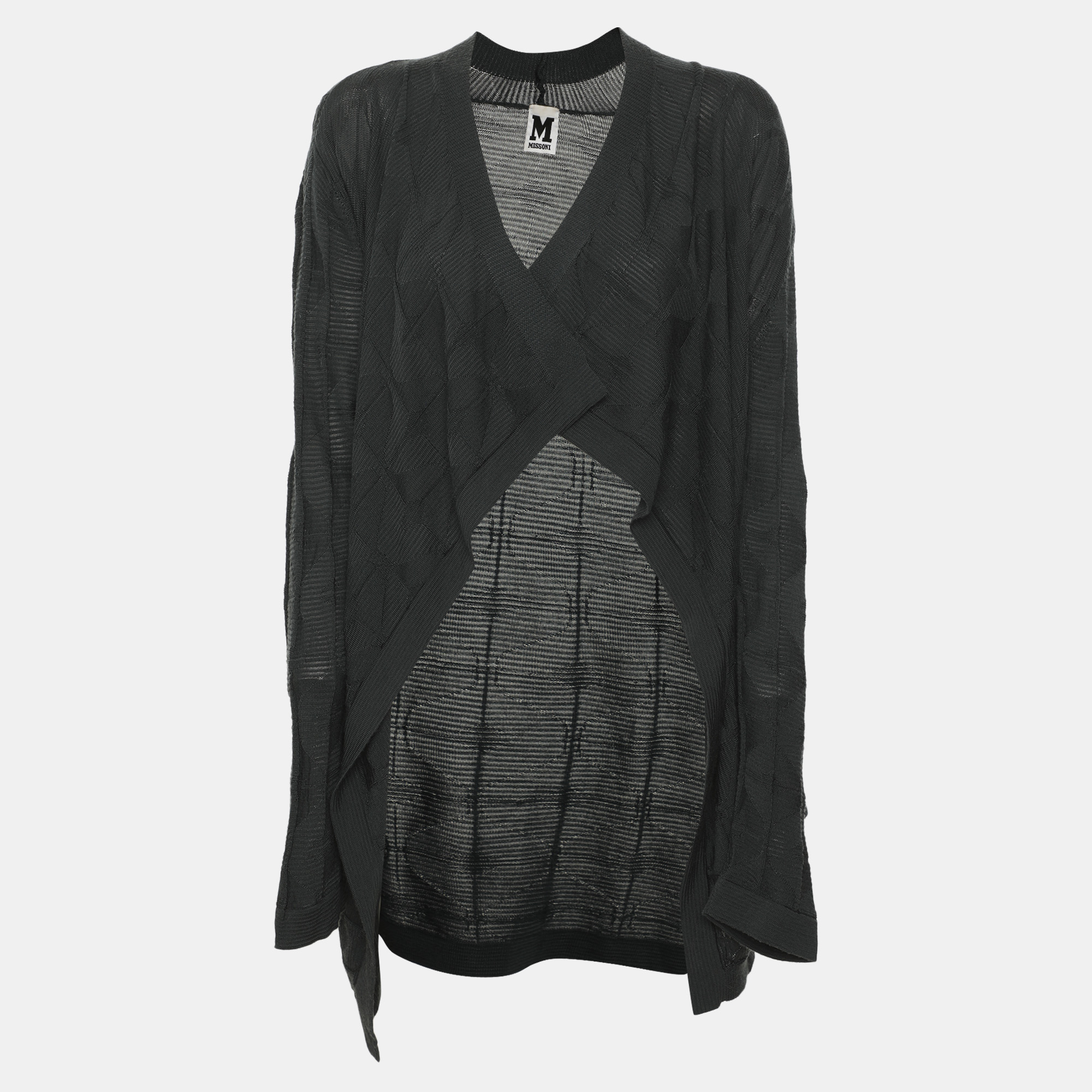 M Missoni Dark Grey Textured Open Front Drape Cardigan L