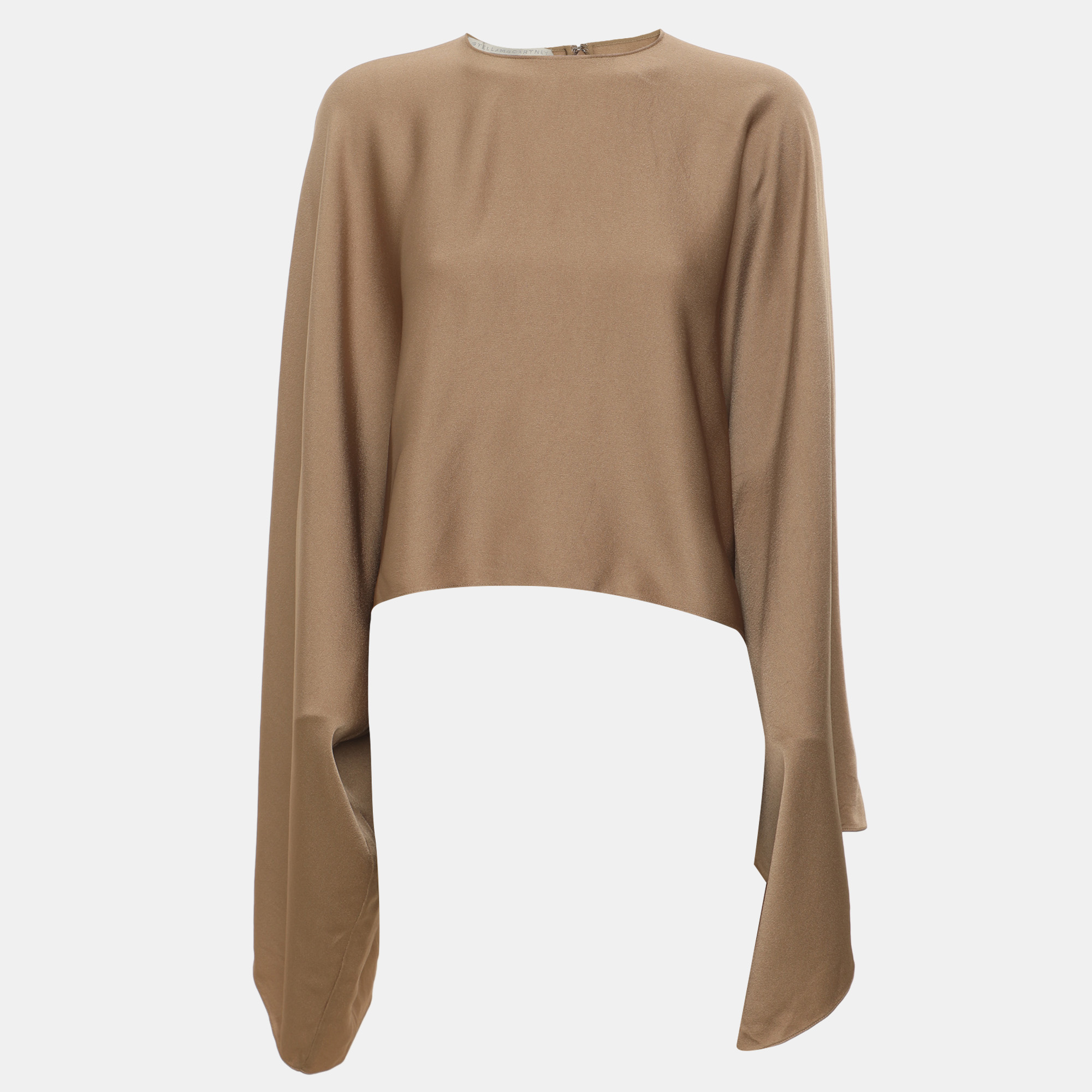 Stella McCartney Metallic Beige Satin Draped Sleeve Cropped Top