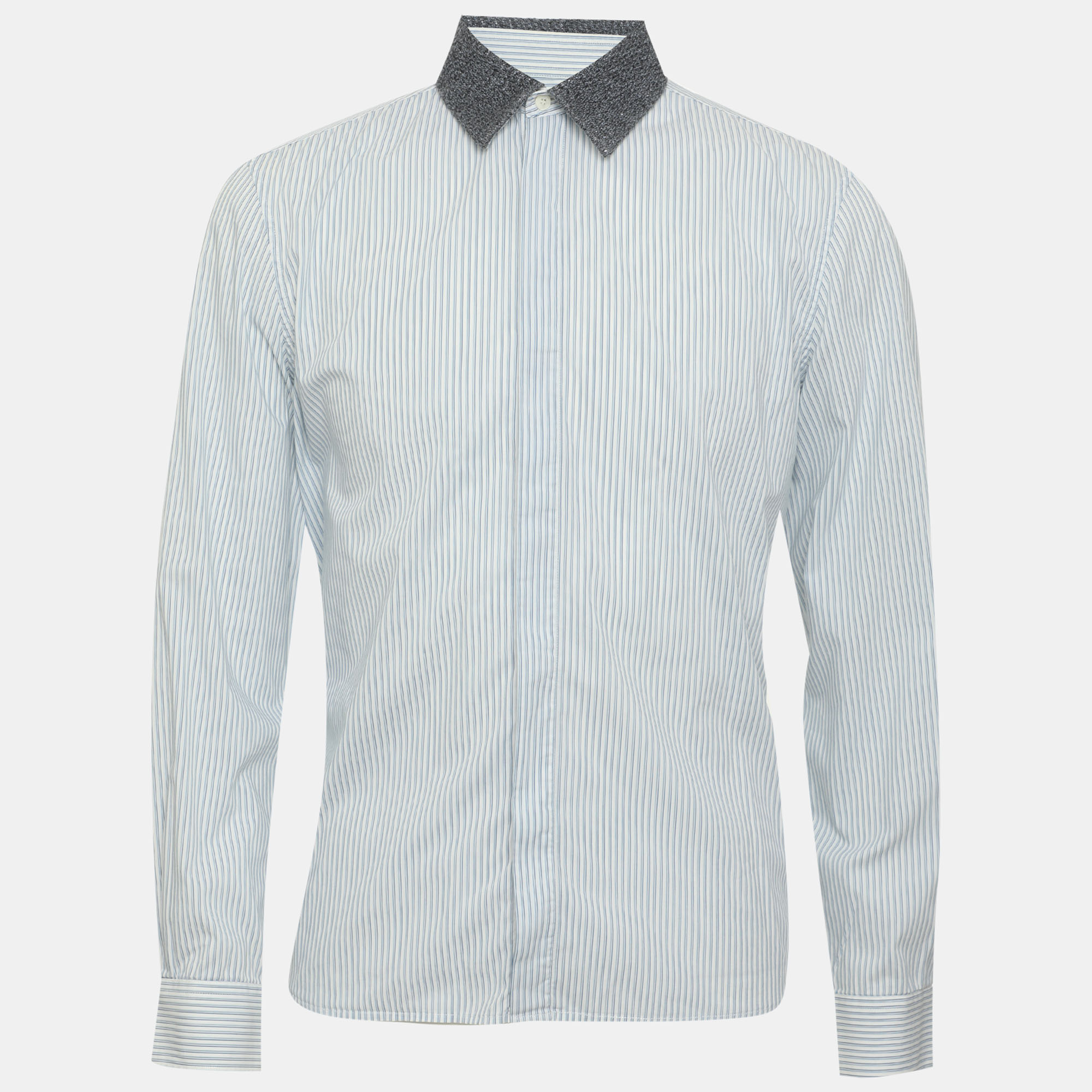 Burberry Blue Pinstriped Stretch Cotton Blend Long Sleeve Tailored Shirt S