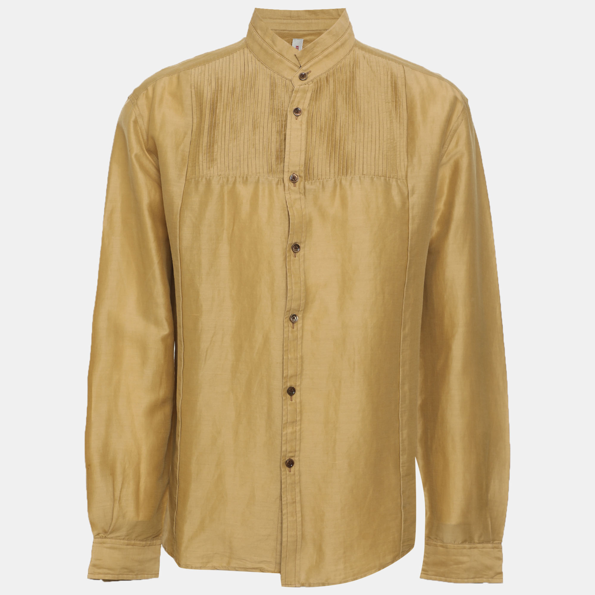 Kenzo Beige Linen Blend Pleated Long Sleeve Shirt XL