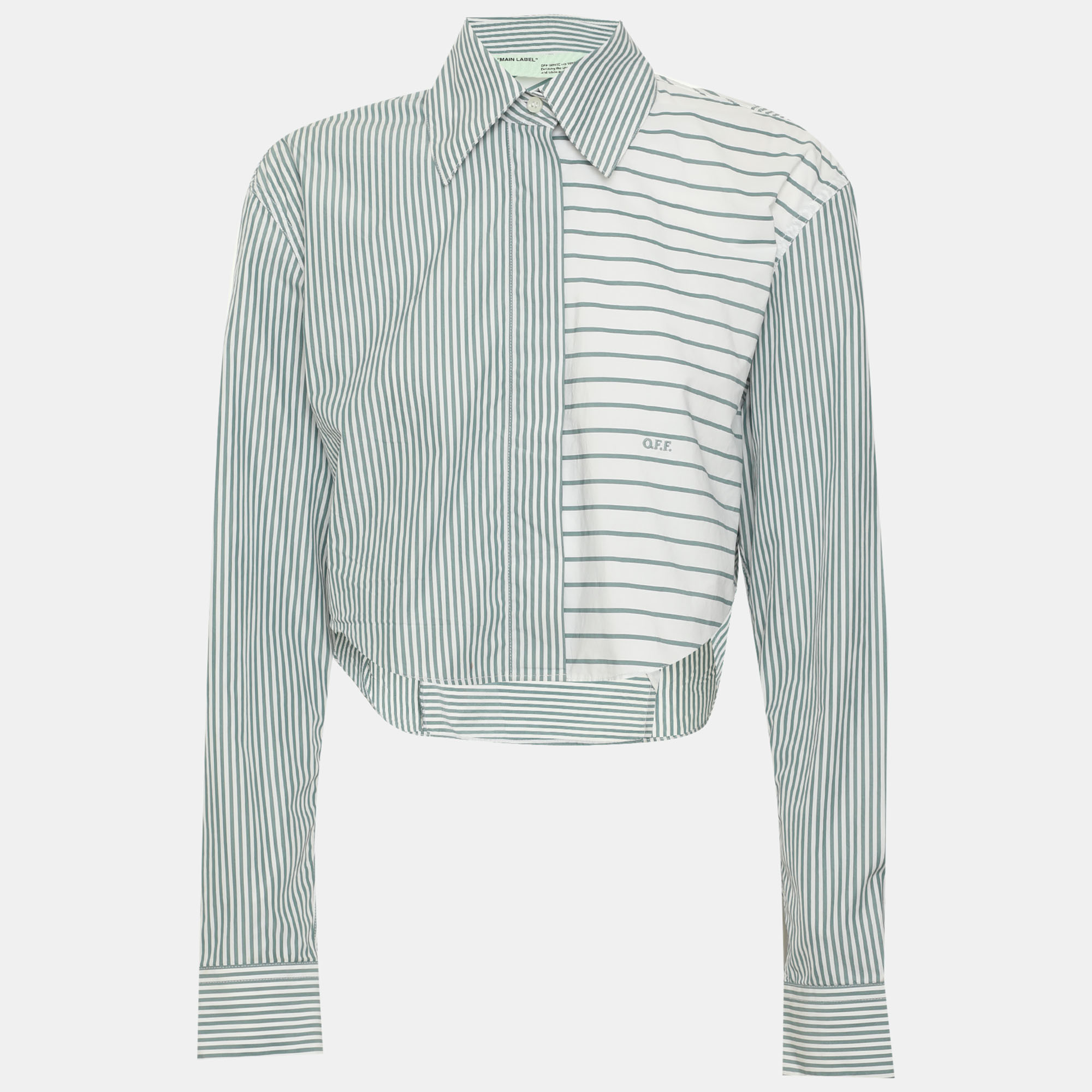 Off-White Green/White Pinstriped Cotton Blend Cropped Shirt XS