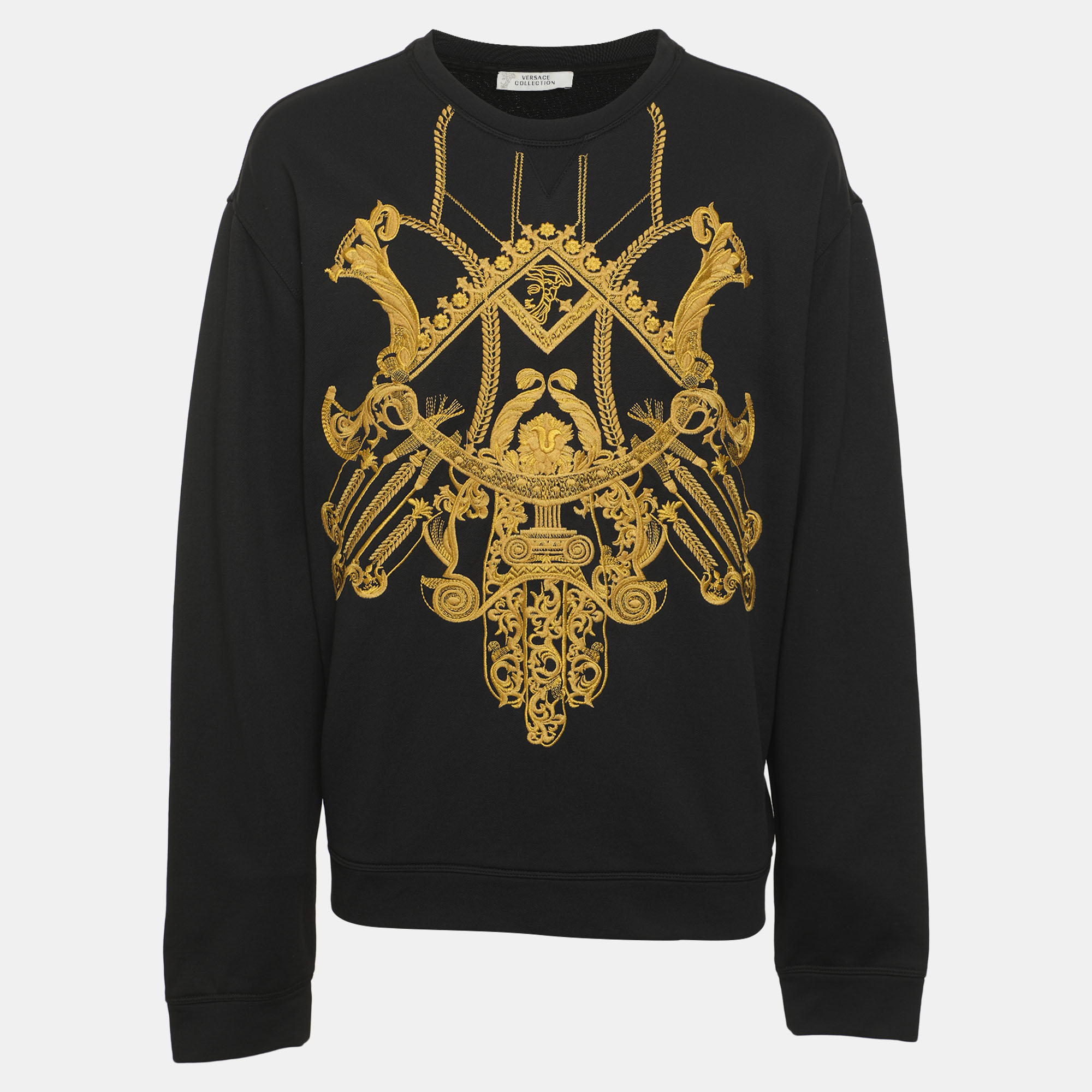 Versace Collection Black/Gold Jersey Baroque Embroidered Sweater XXL